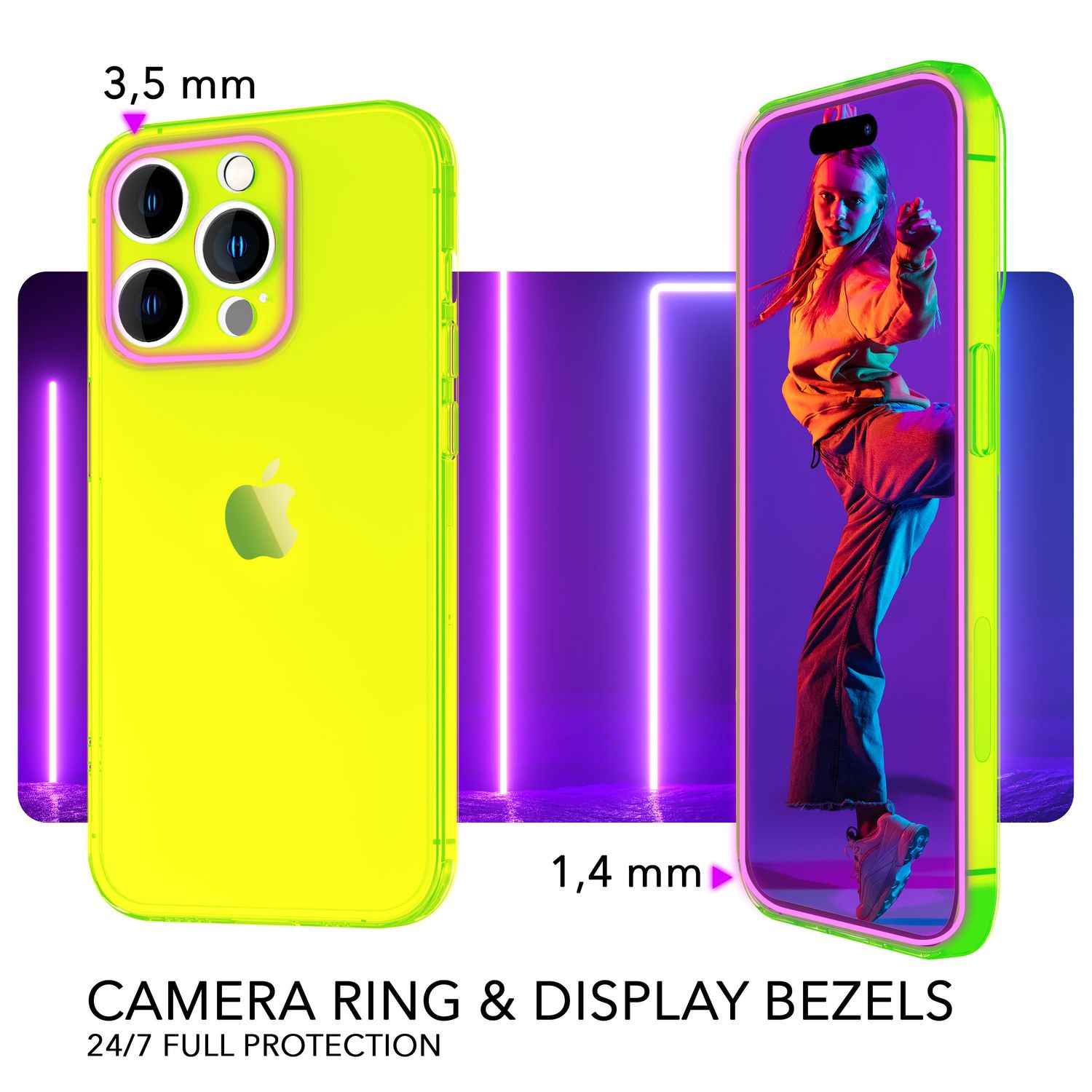 Neon Hülle für iPhone 14 Pro, Durchscheinend Bunt Handyhülle Cover Schutzhülle