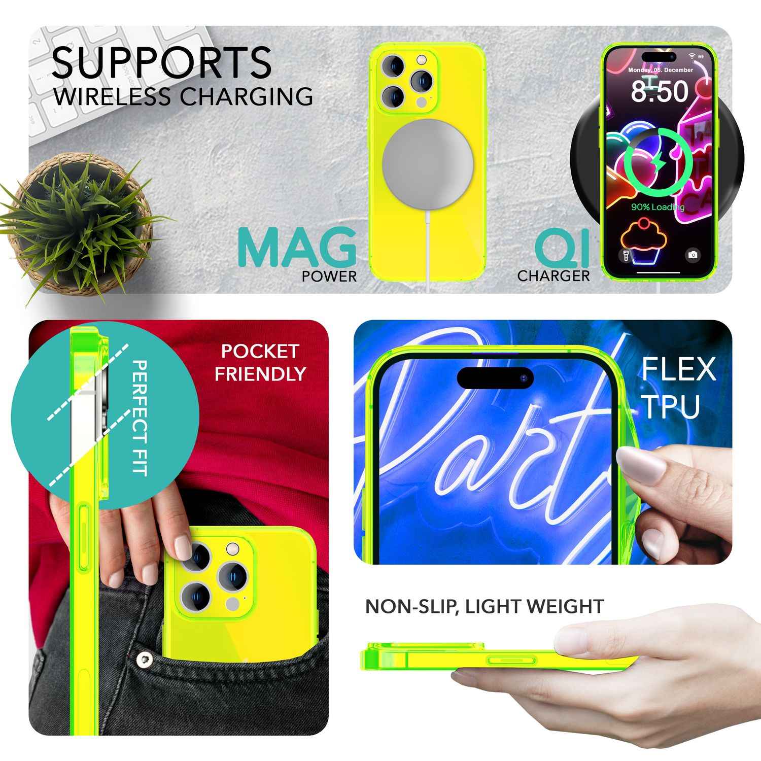 Neon Hülle für iPhone 14 Pro, Durchscheinend Bunt Handyhülle Cover Schutzhülle