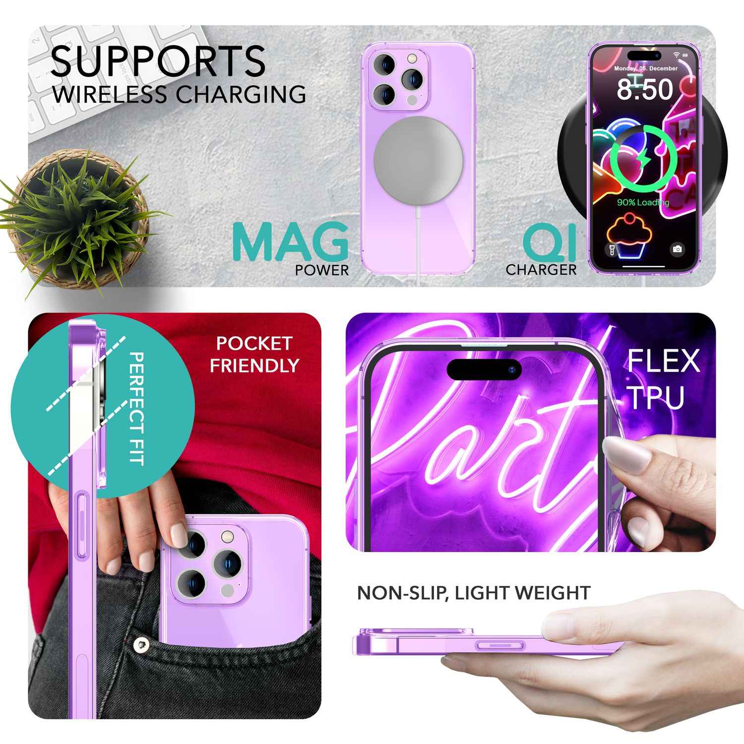 Neon Hülle für iPhone 14 Pro, Durchscheinend Bunt Handyhülle Cover Schutzhülle