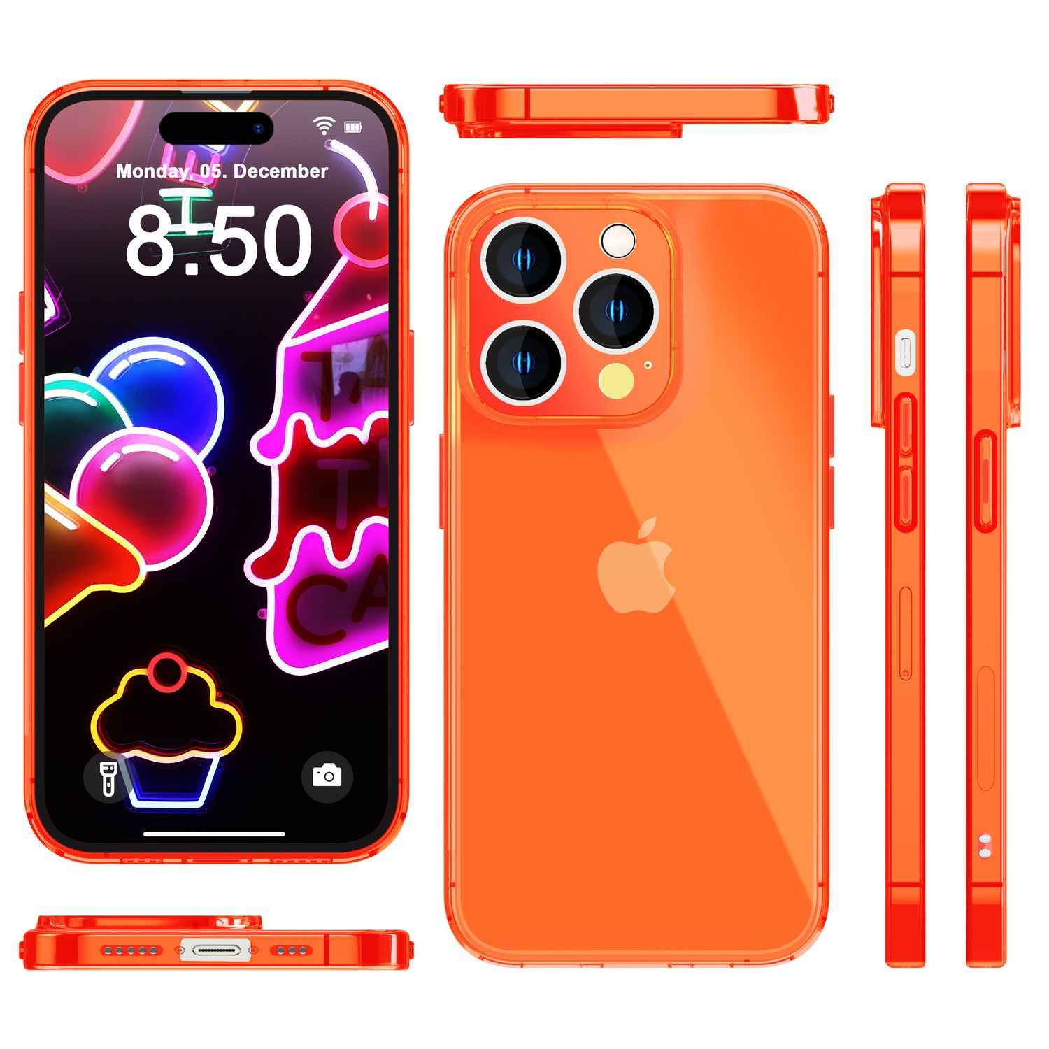 Neon Hülle für iPhone 14 Pro, Durchscheinend Bunt Handyhülle Cover Schutzhülle