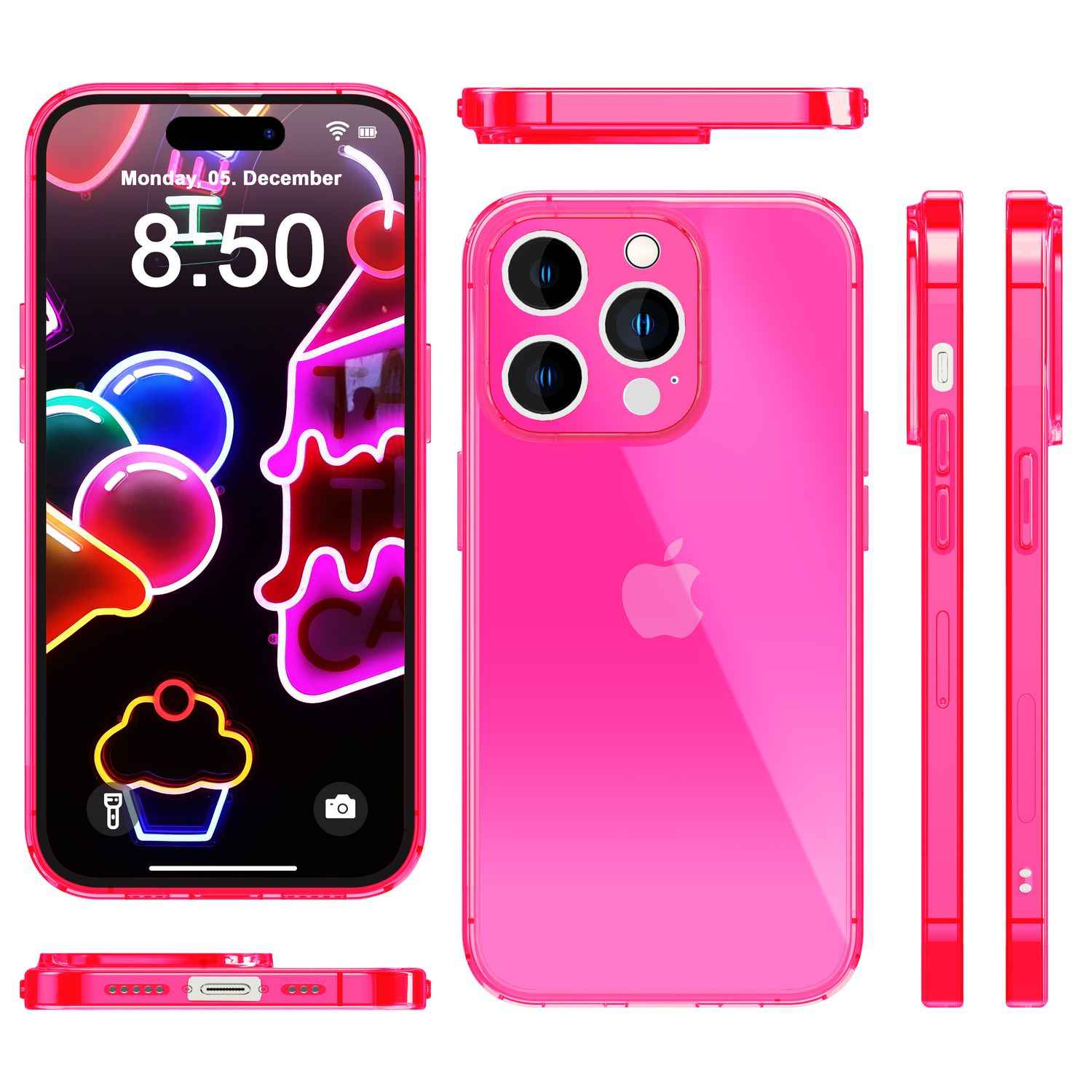 Neon Hülle für iPhone 14 Pro, Durchscheinend Bunt Handyhülle Cover Schutzhülle