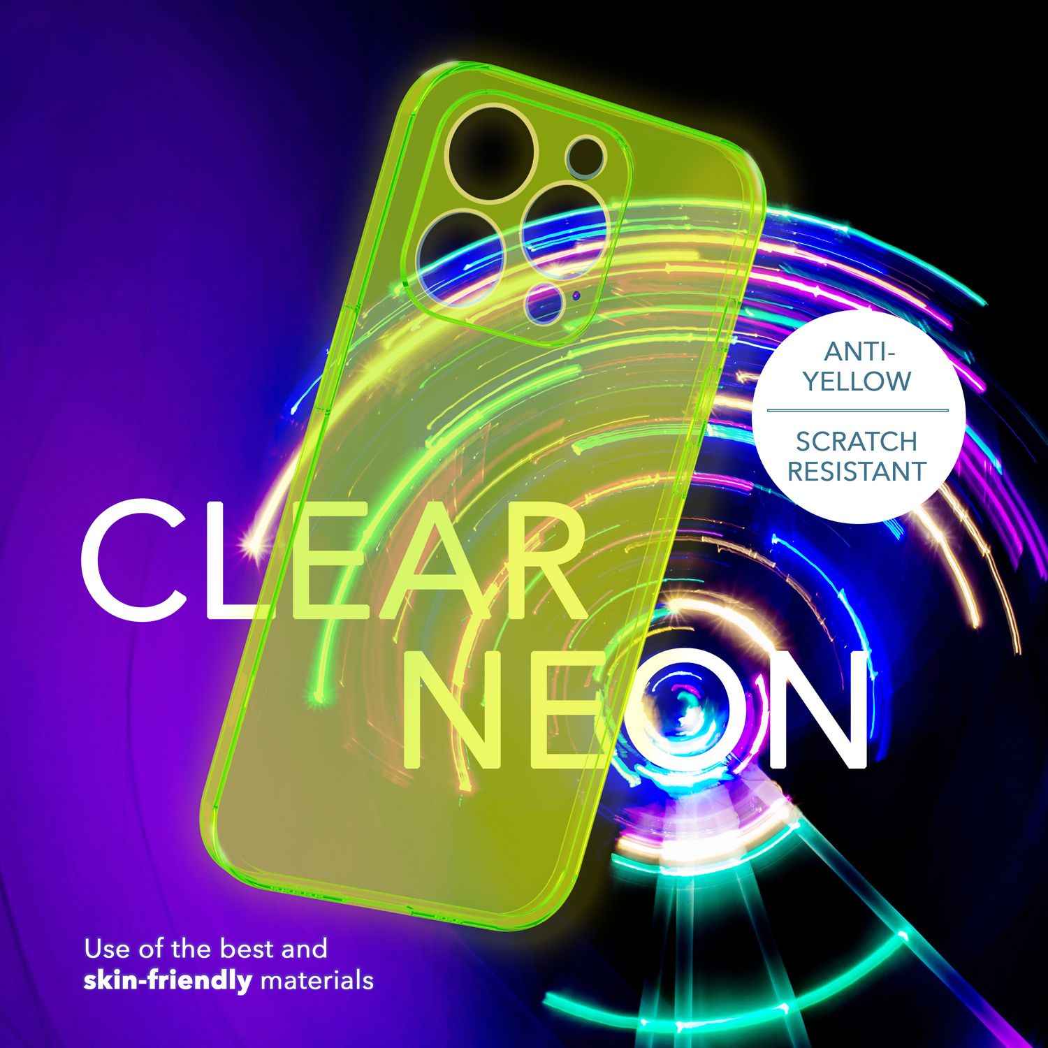 Neon Hülle für iPhone 14 Pro, Durchscheinend Bunt Handyhülle Cover Schutzhülle