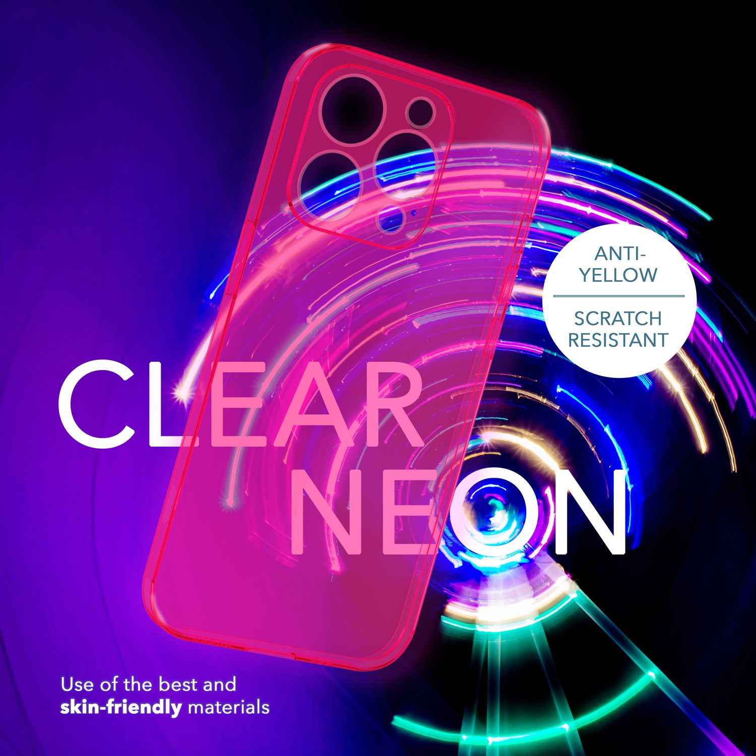 Neon Hülle für iPhone 14 Pro, Durchscheinend Bunt Handyhülle Cover Schutzhülle