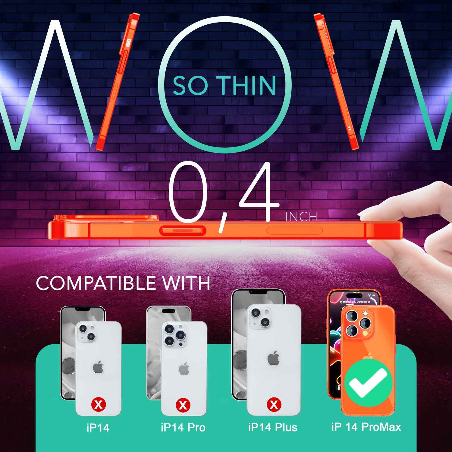 Neon Hülle für iPhone 14 Pro Max, Durchscheinend Bunt Handyhülle TPU Schutzhülle
