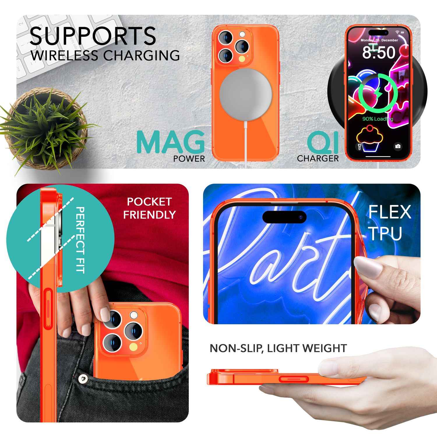 Neon Hülle für iPhone 14 Pro Max, Durchscheinend Bunt Handyhülle TPU Schutzhülle