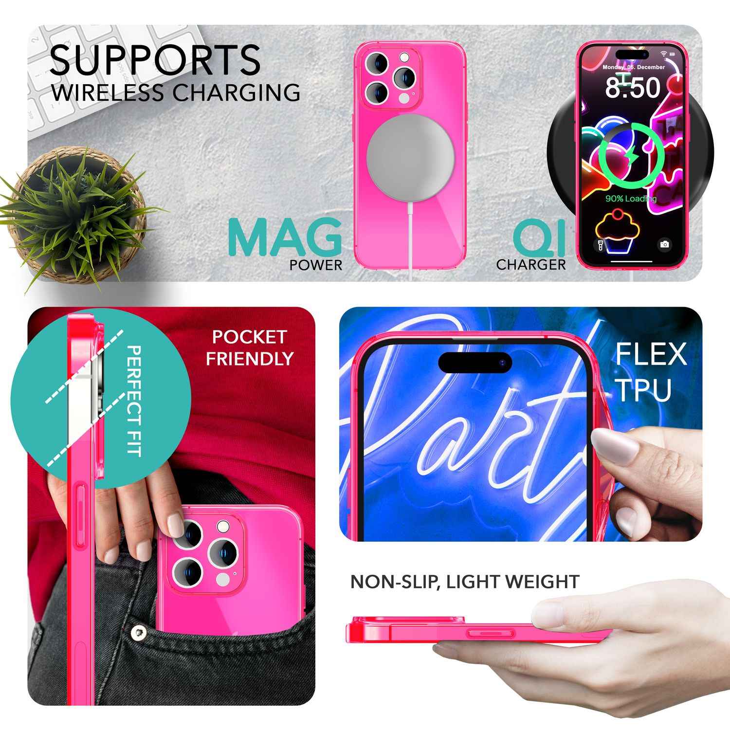 Neon Hülle für iPhone 14 Pro Max, Durchscheinend Bunt Handyhülle TPU Schutzhülle
