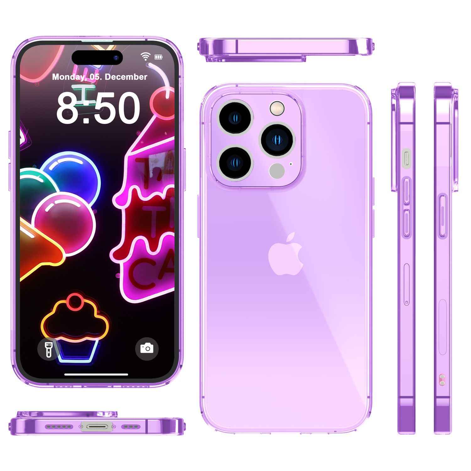 Neon Hülle für iPhone 14 Pro Max, Durchscheinend Bunt Handyhülle TPU Schutzhülle