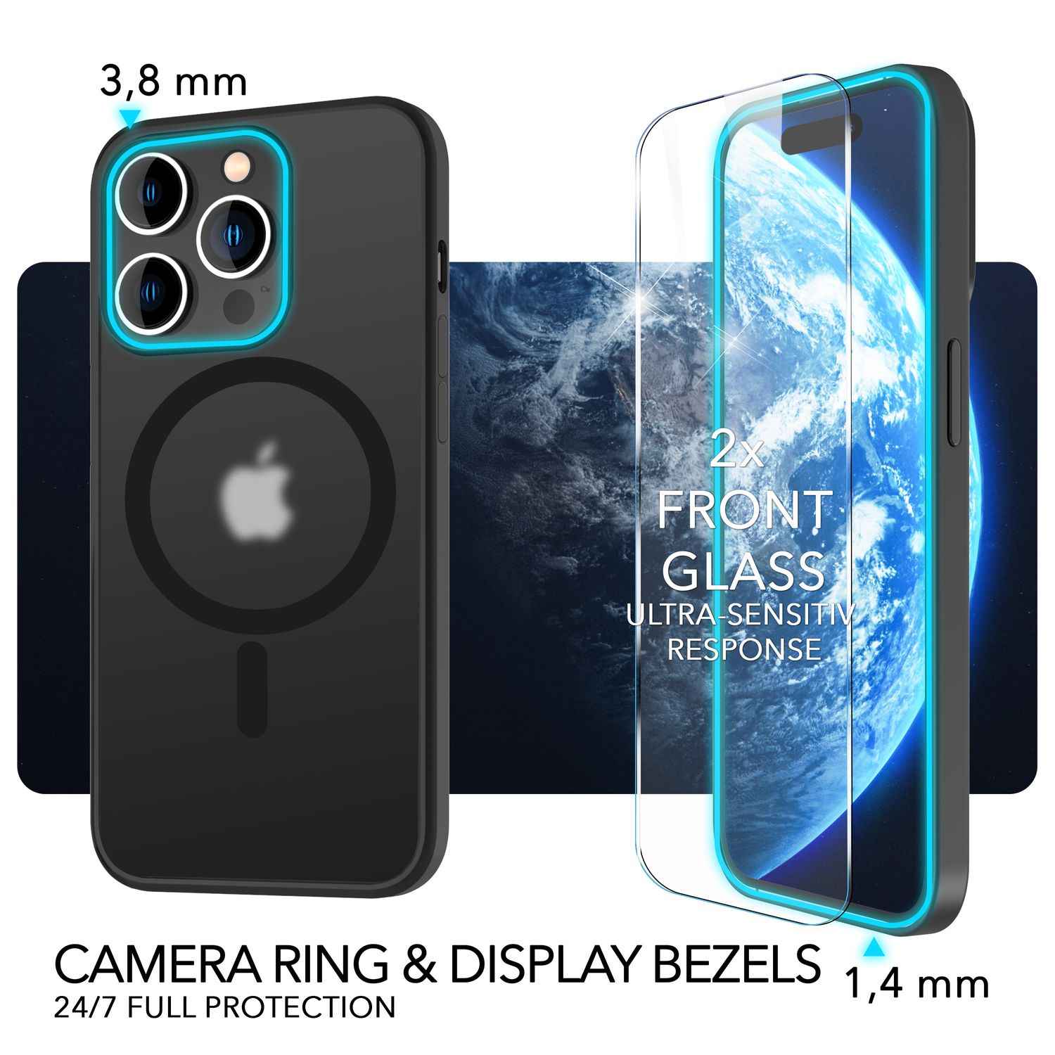 MagSafe Hülle mit 2x Schutz Glas für iPhone 14 Pro, Halb-Transparent Handy Cover