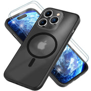 NALIA MagSafe Hülle mit 2x Schutz Glas für iPhone 14 Pro Max, Halb-Transparent Cover