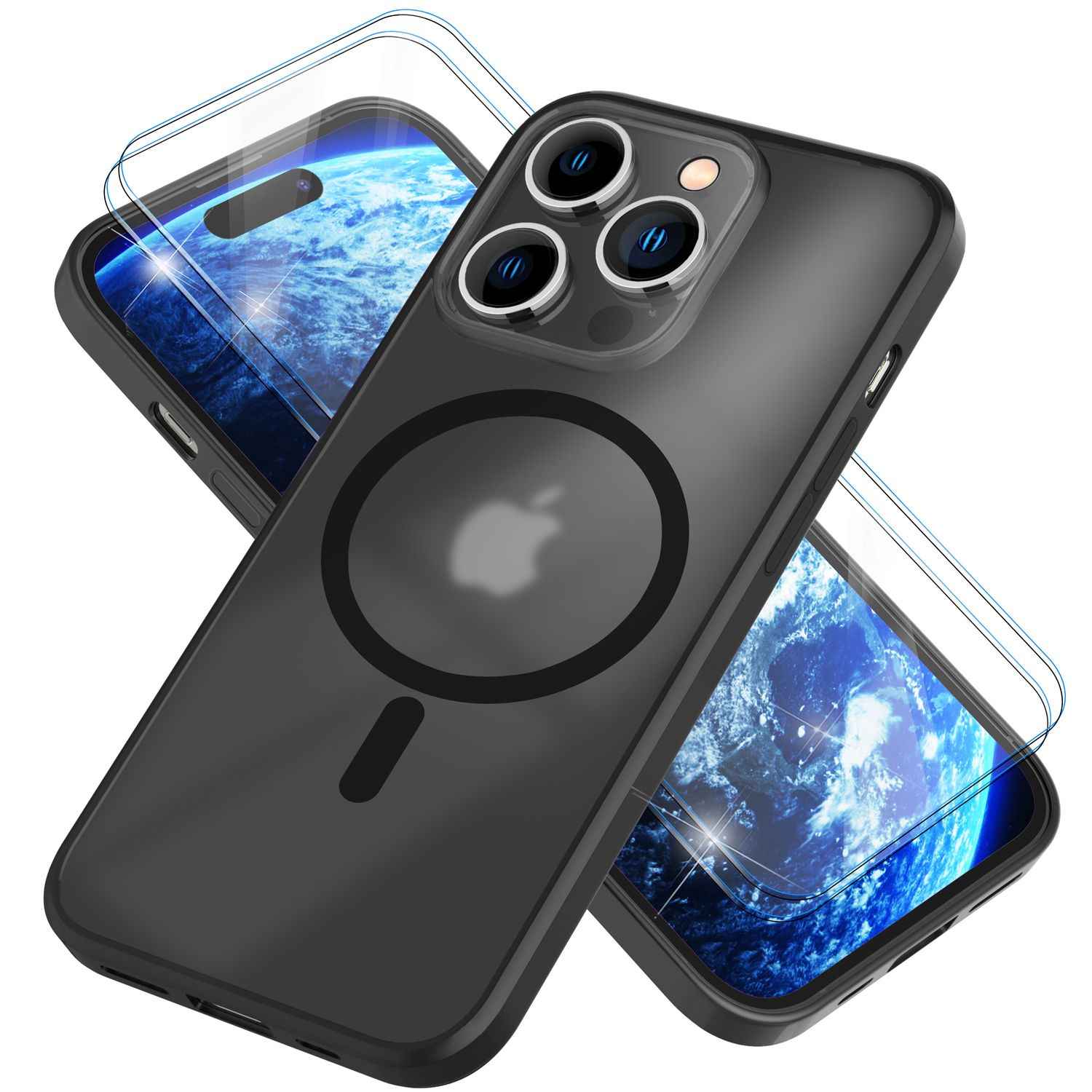 NALIA MagSafe Hülle mit 2x Schutz Glas für iPhone 14 Pro Max, Halb-Transparent Cover