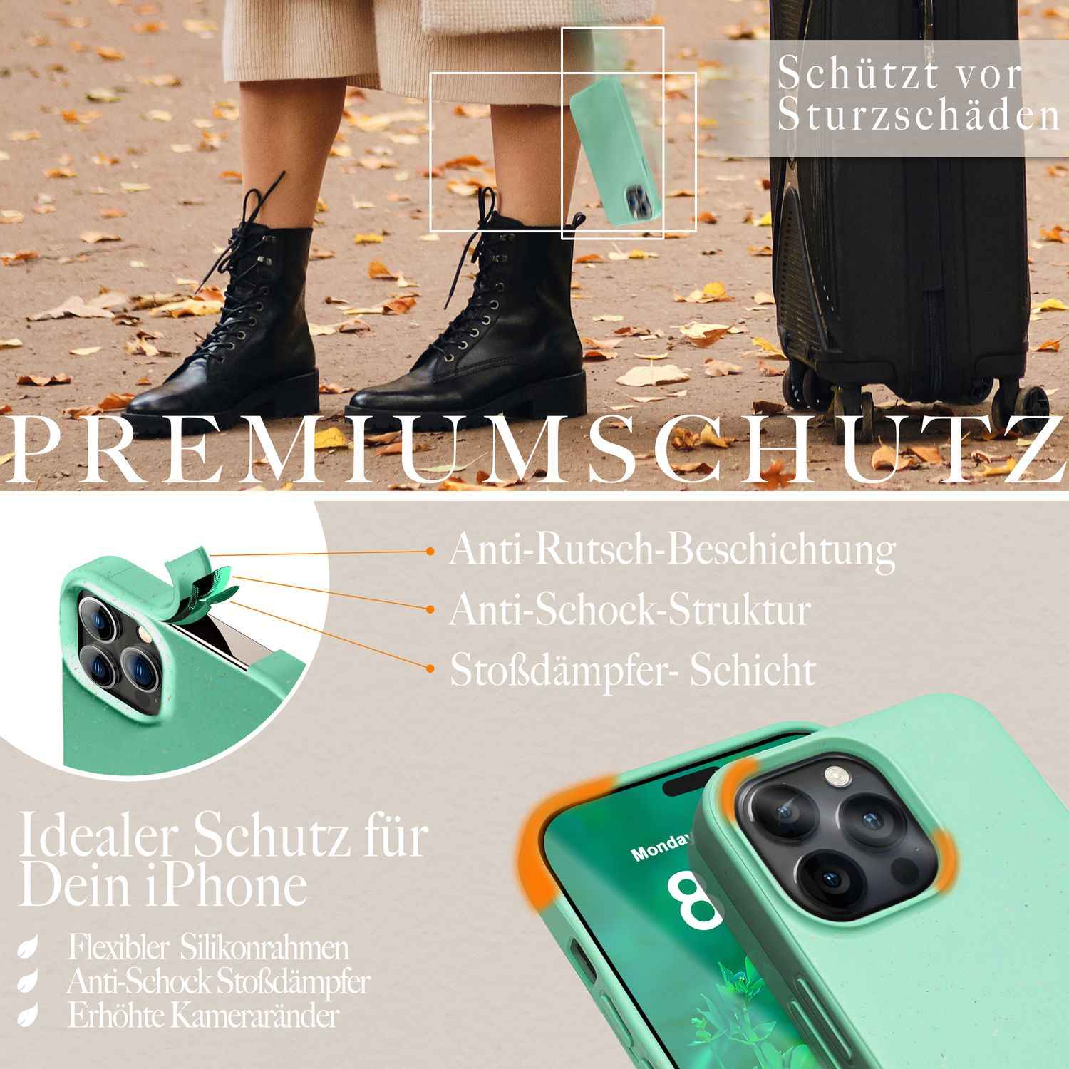 Bio Hülle für iPhone 14 Pro, Nachhaltiges Öko Case Umweltfreundlich Natur Cover