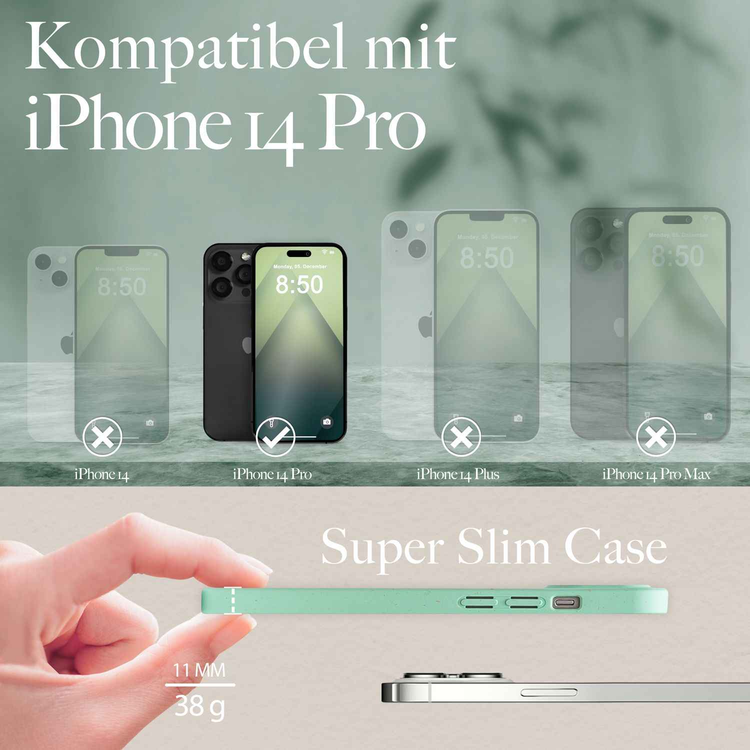 Bio Hülle für iPhone 14 Pro, Nachhaltiges Öko Case Umweltfreundlich Natur Cover