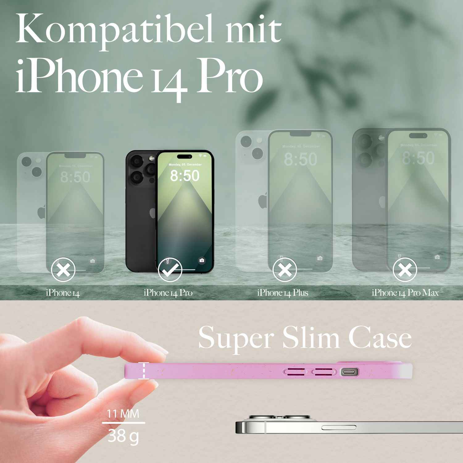 Bio Hülle für iPhone 14 Pro, Nachhaltiges Öko Case Umweltfreundlich Natur Cover