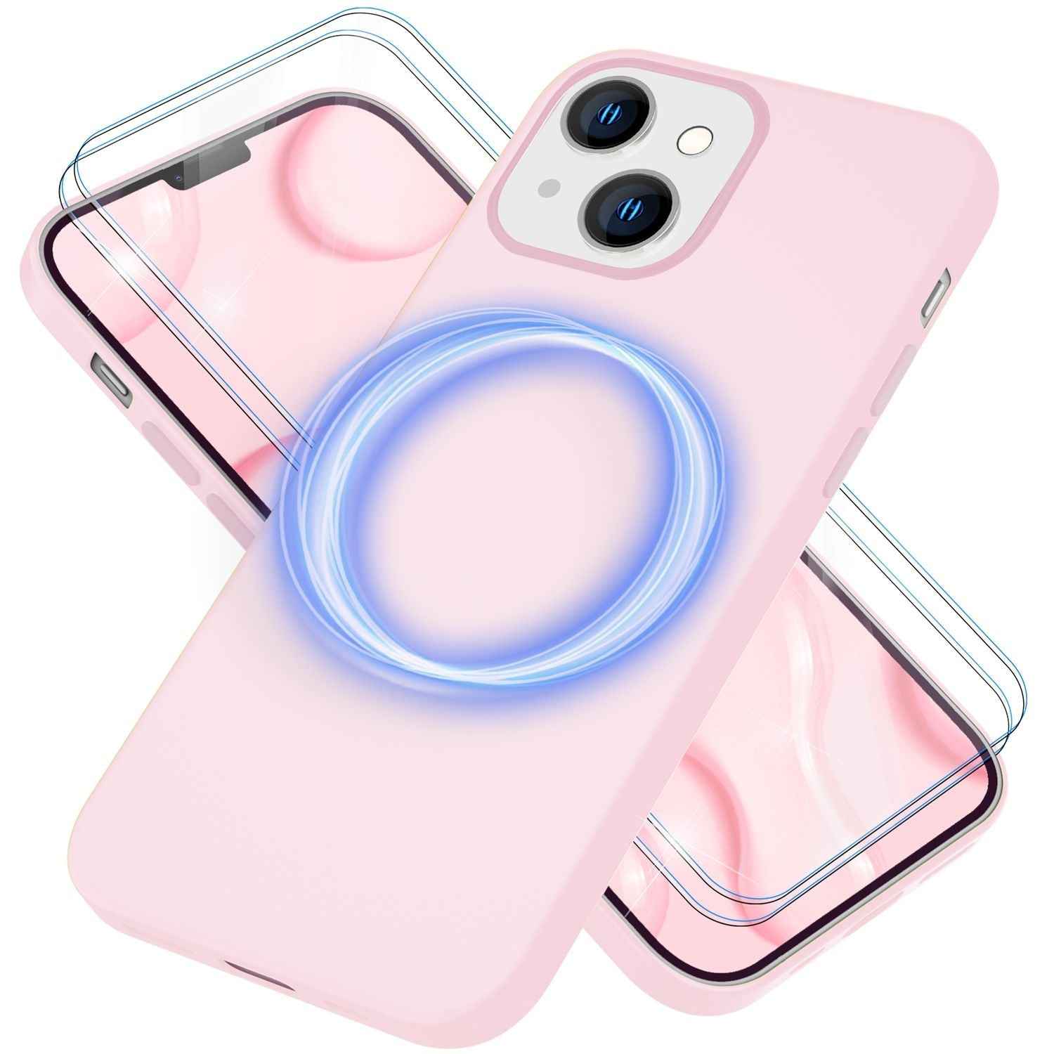 MagSafe Hülle mit 2x Schutz Glas für iPhone 14, Easy Clean Silikon Handy Cover