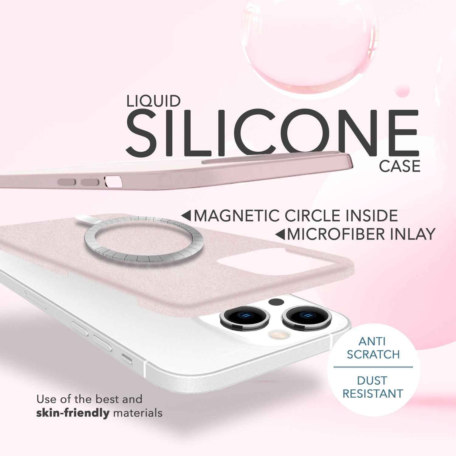 MagSafe Hülle mit 2x Schutz Glas für iPhone 14, Easy Clean Silikon Handy Cover