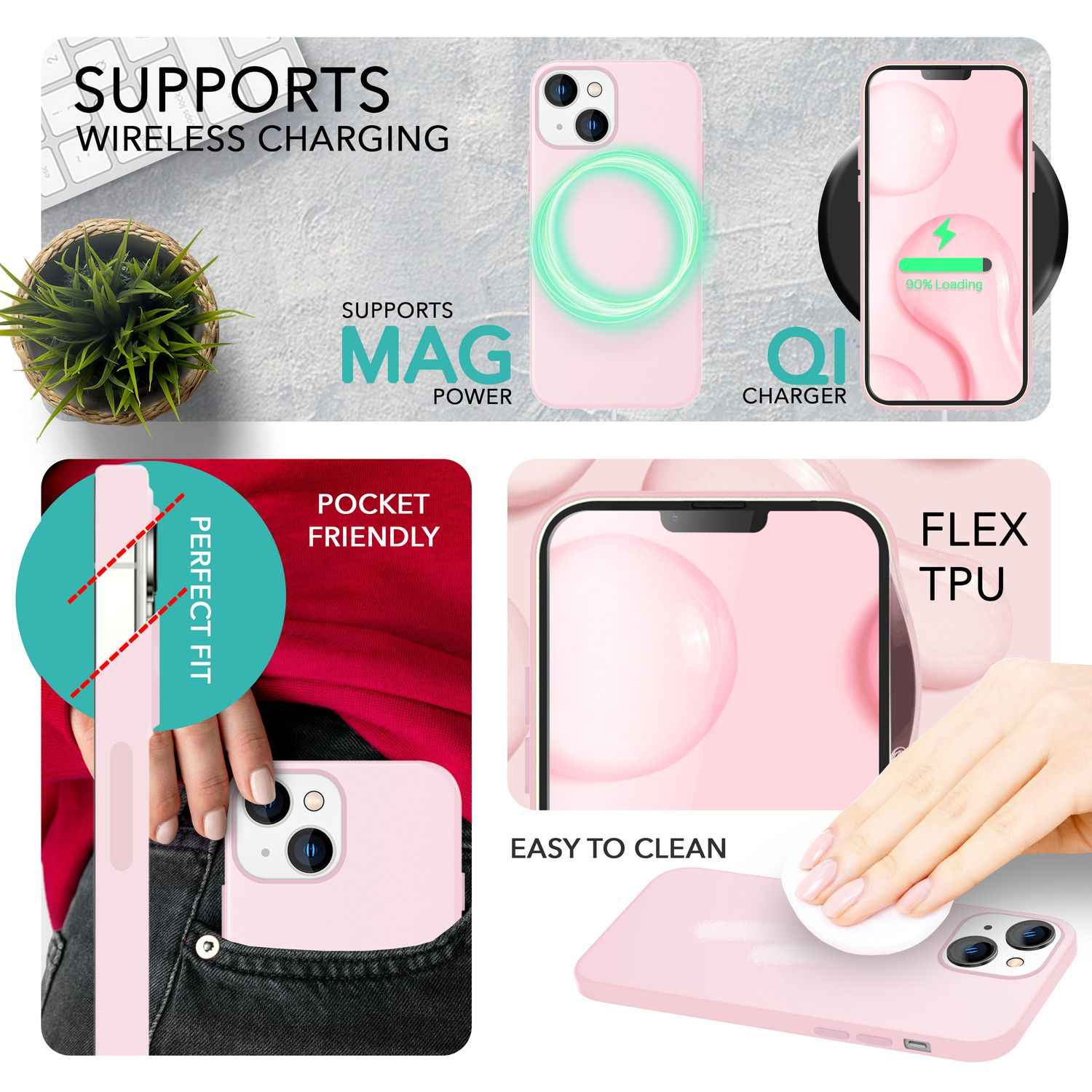 MagSafe Hülle mit 2x Schutz Glas für iPhone 14, Easy Clean Silikon Handy Cover