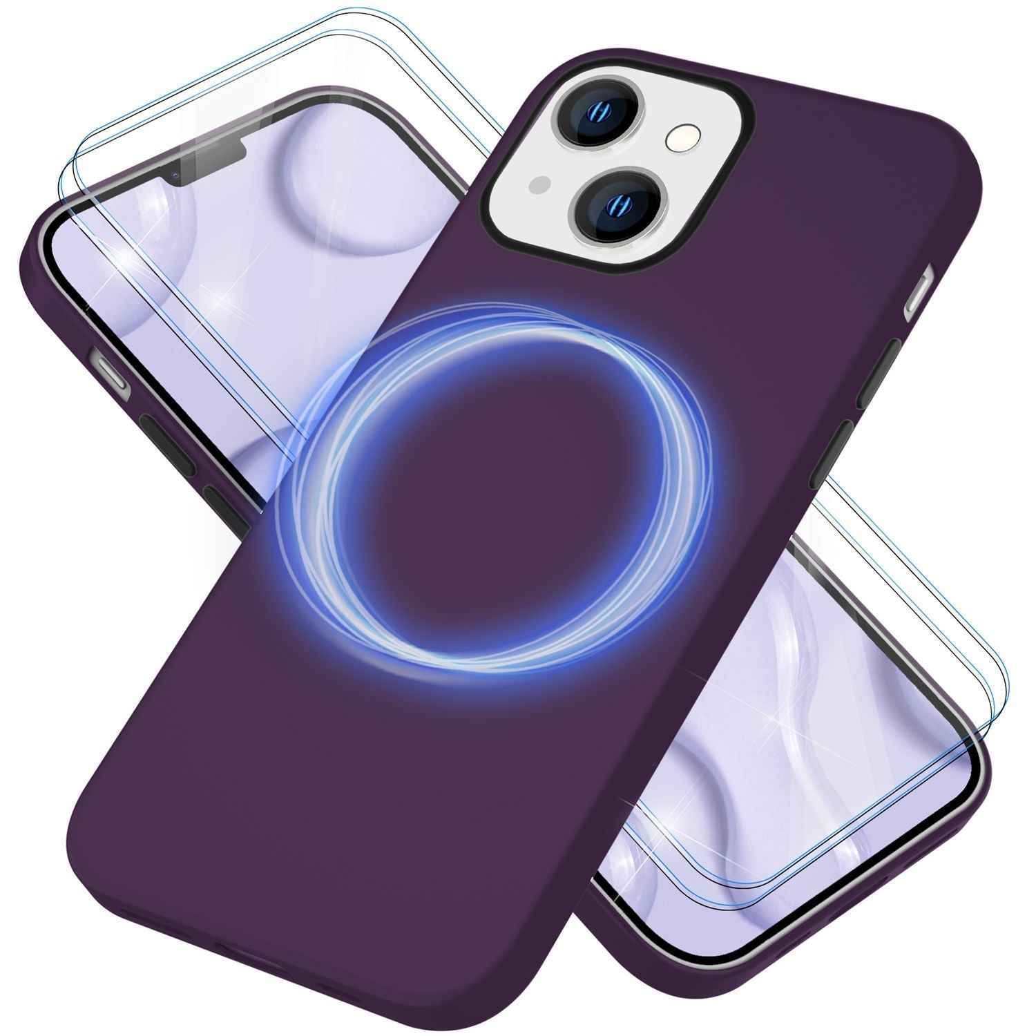 MagSafe Hülle mit 2x Schutz Glas für iPhone 14, Easy Clean Silikon Handy Cover