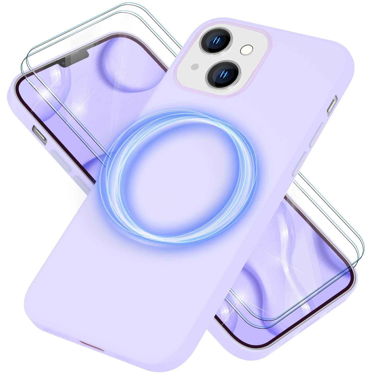 MagSafe Hülle mit 2x Schutz Glas für iPhone 14, Easy Clean Silikon Handy Cover