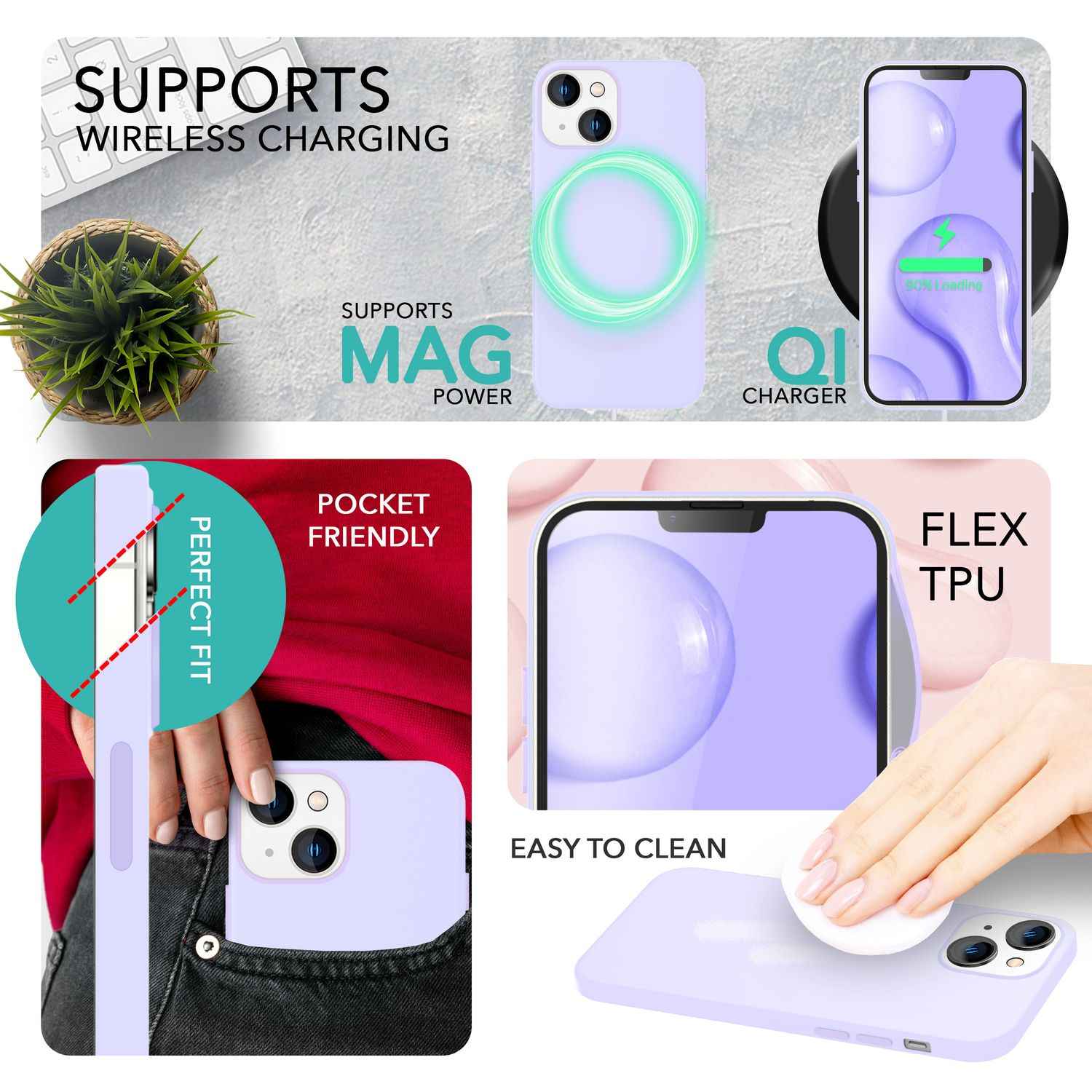 MagSafe Hülle mit 2x Schutz Glas für iPhone 14, Easy Clean Silikon Handy Cover