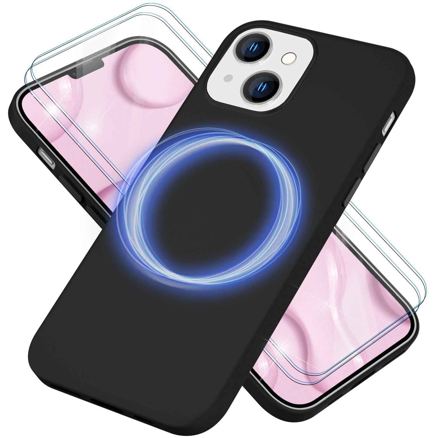 MagSafe Hülle mit 2x Schutz Glas für iPhone 14, Easy Clean Silikon Handy Cover