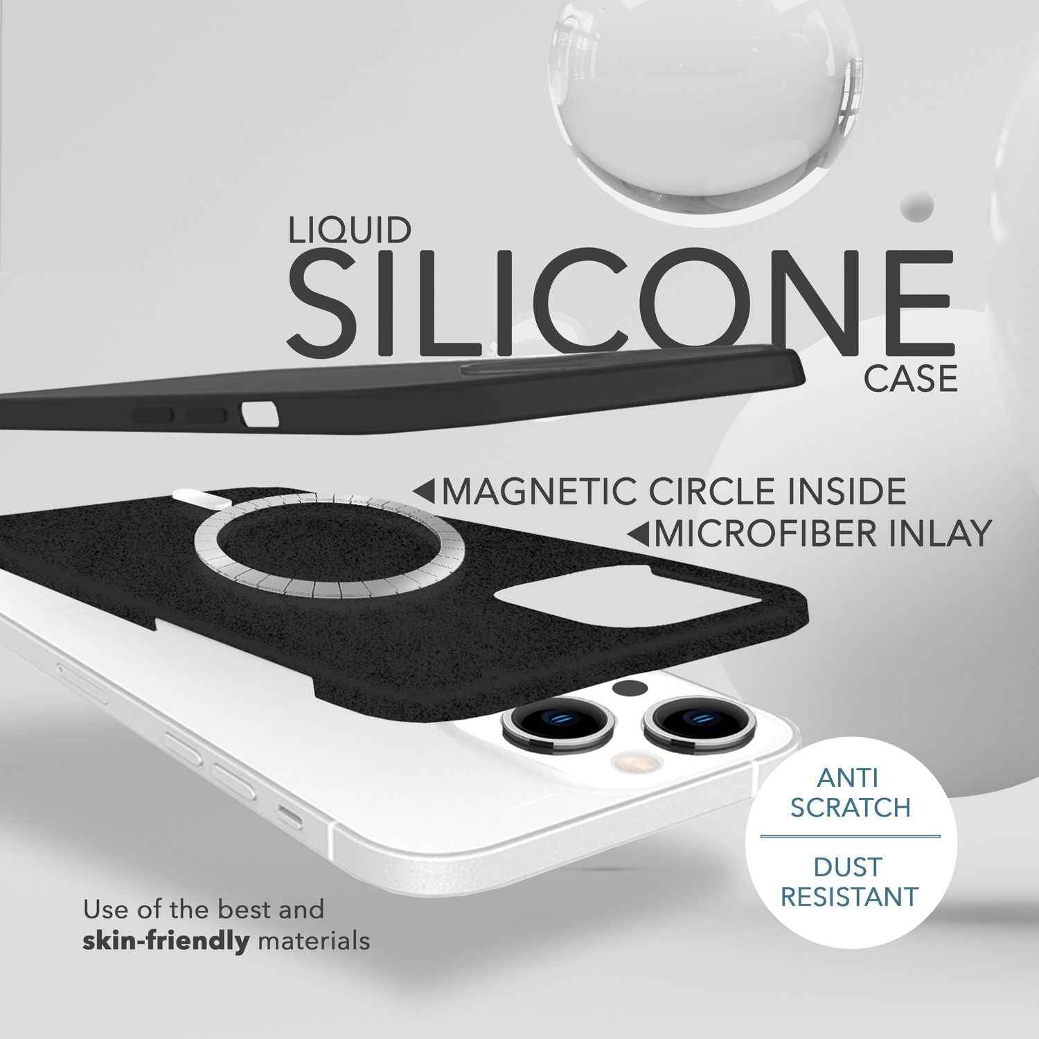 MagSafe Hülle mit 2x Schutz Glas für iPhone 14, Easy Clean Silikon Handy Cover