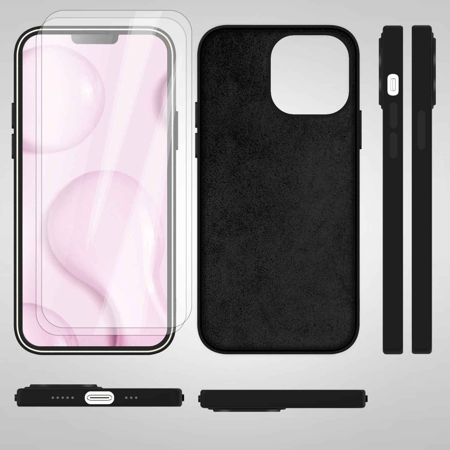 MagSafe Hülle mit 2x Schutz Glas für iPhone 14, Easy Clean Silikon Handy Cover