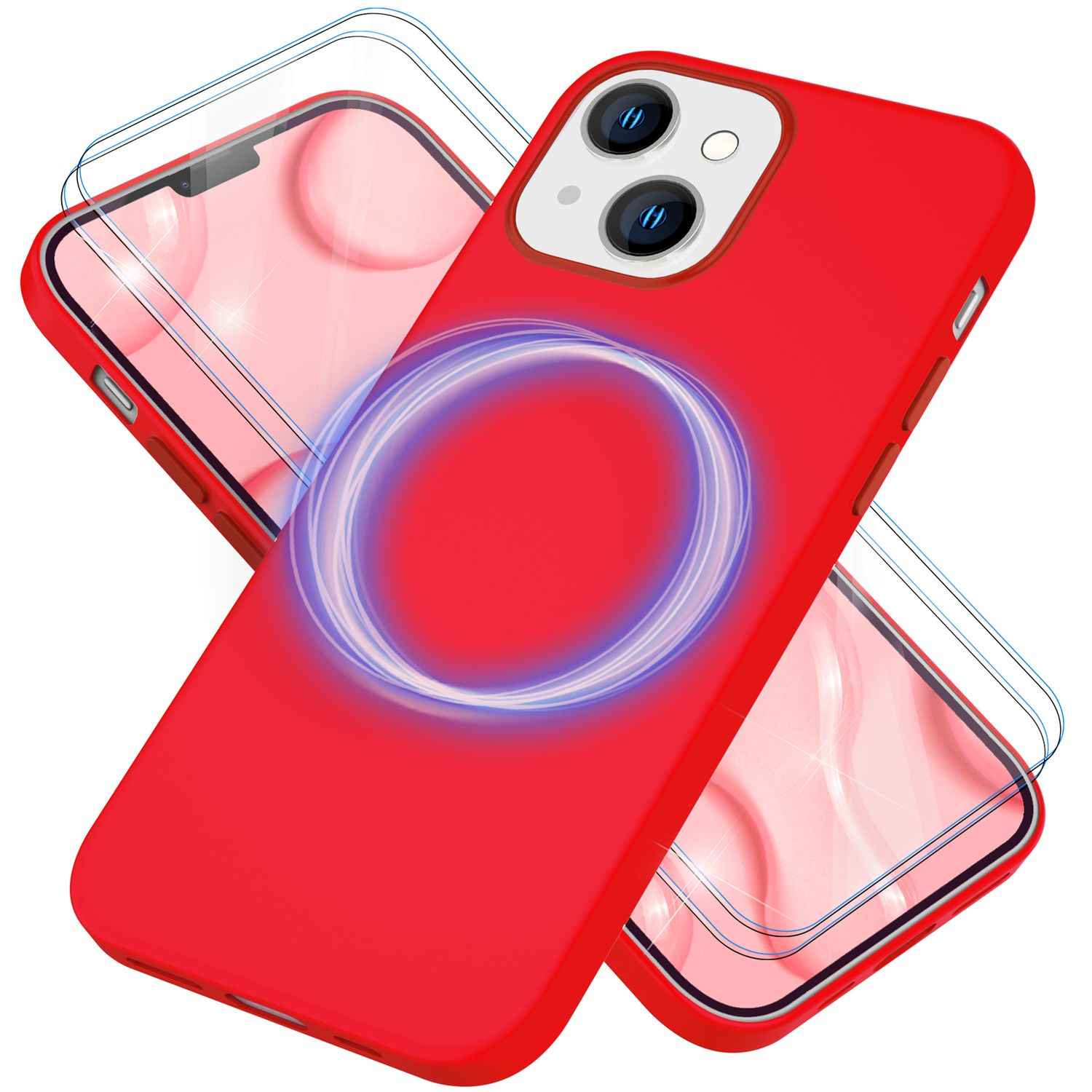 MagSafe Hülle mit 2x Schutz Glas für iPhone 14, Easy Clean Silikon Handy Cover