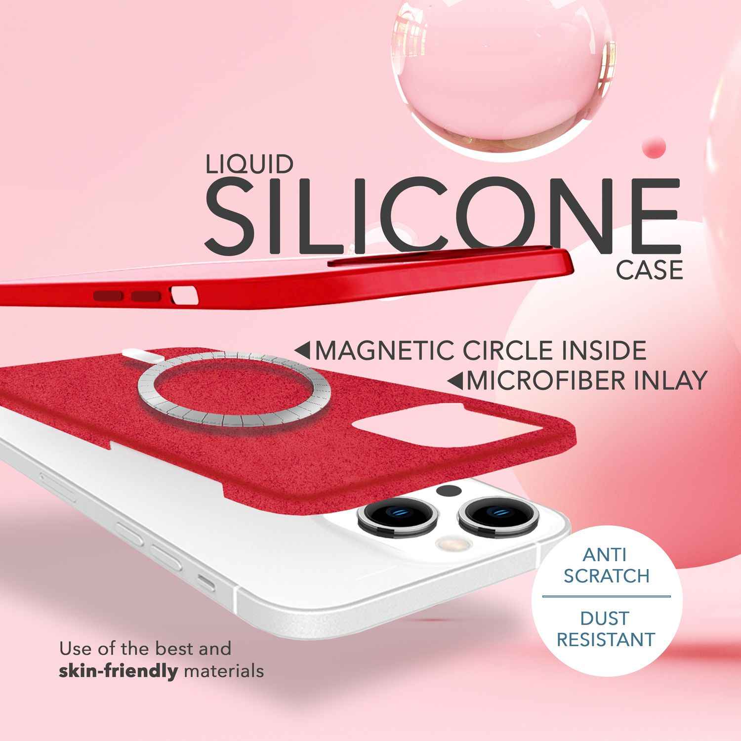 MagSafe Hülle mit 2x Schutz Glas für iPhone 14, Easy Clean Silikon Handy Cover