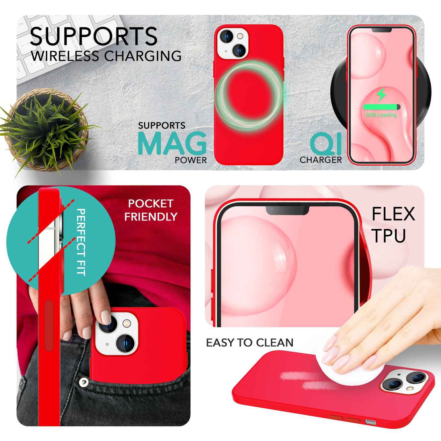 MagSafe Hülle mit 2x Schutz Glas für iPhone 14, Easy Clean Silikon Handy Cover