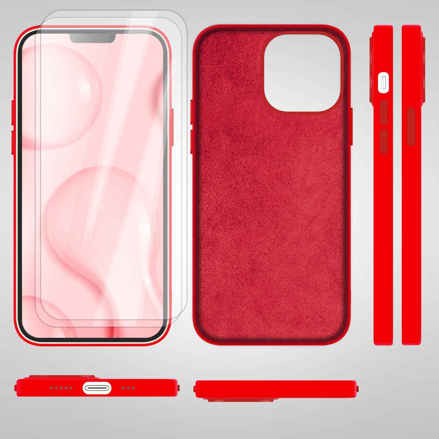 MagSafe Hülle mit 2x Schutz Glas für iPhone 14, Easy Clean Silikon Handy Cover