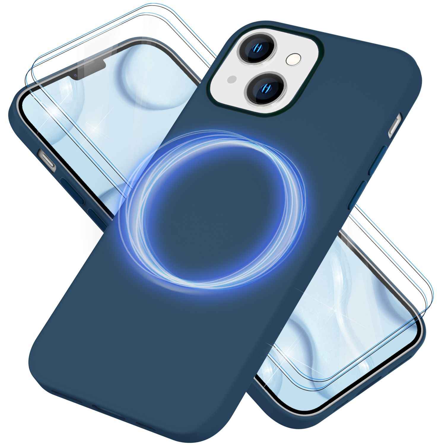 MagSafe Hülle mit 2x Schutz Glas für iPhone 14, Easy Clean Silikon Handy Cover