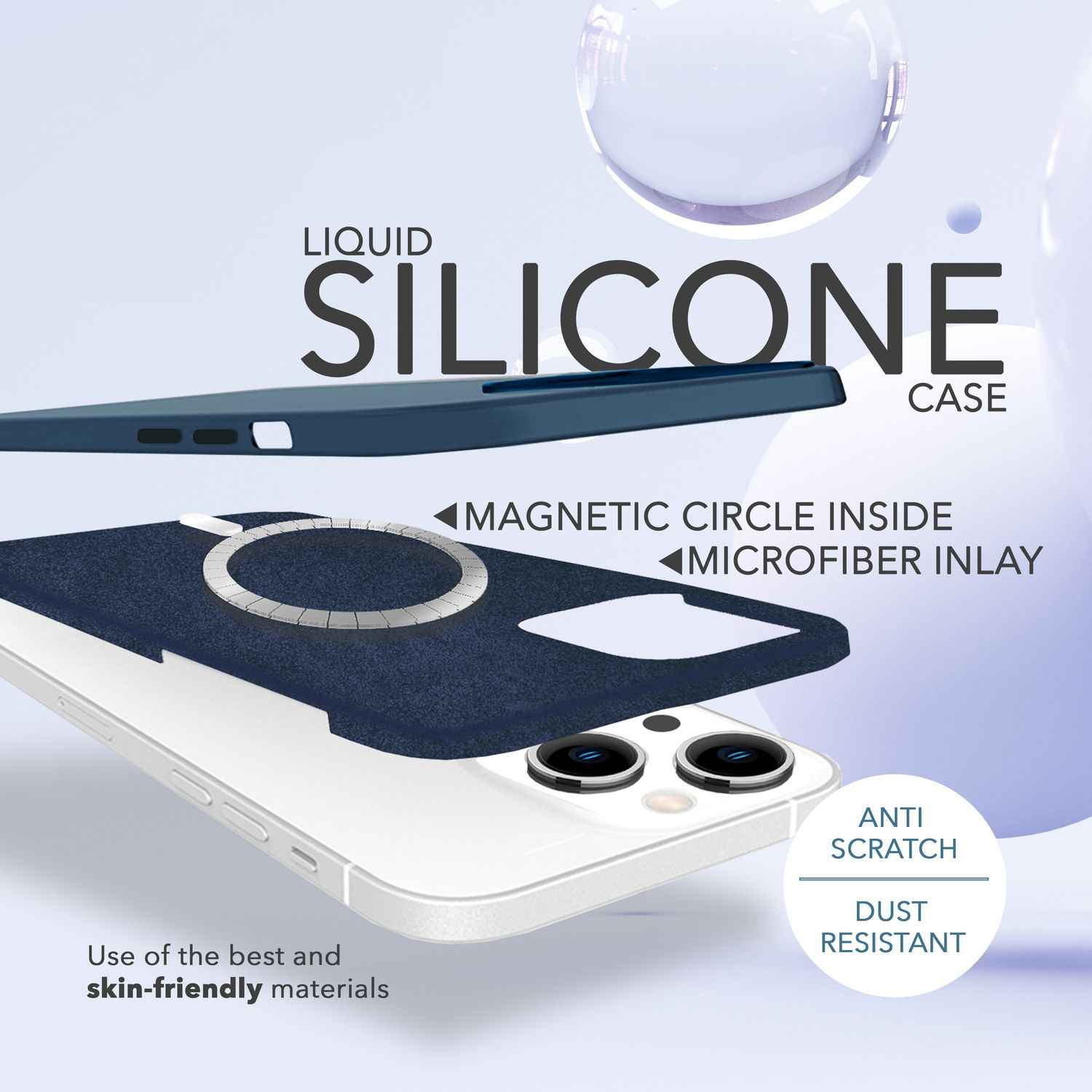 MagSafe Hülle mit 2x Schutz Glas für iPhone 14, Easy Clean Silikon Handy Cover