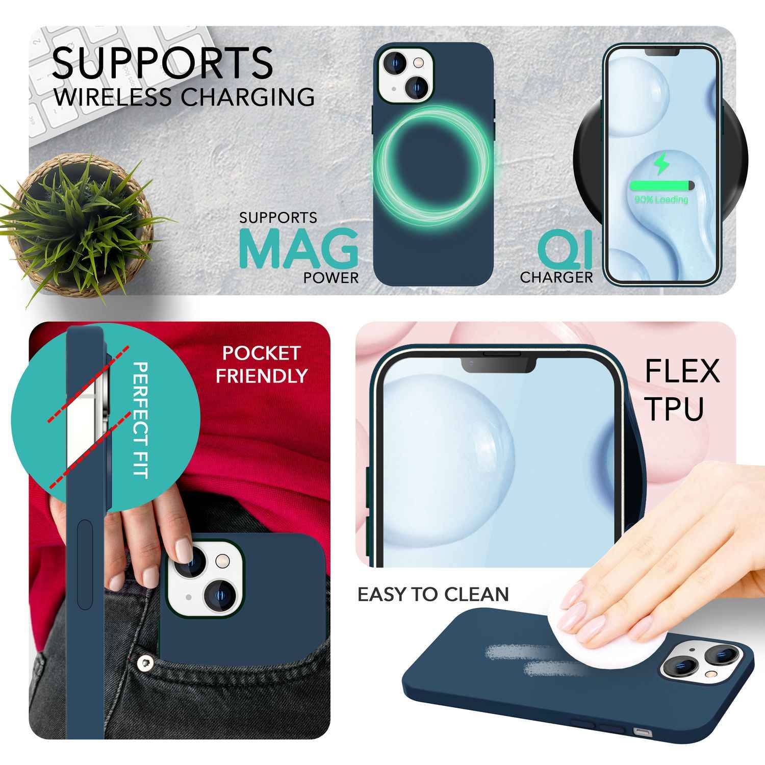 MagSafe Hülle mit 2x Schutz Glas für iPhone 14, Easy Clean Silikon Handy Cover