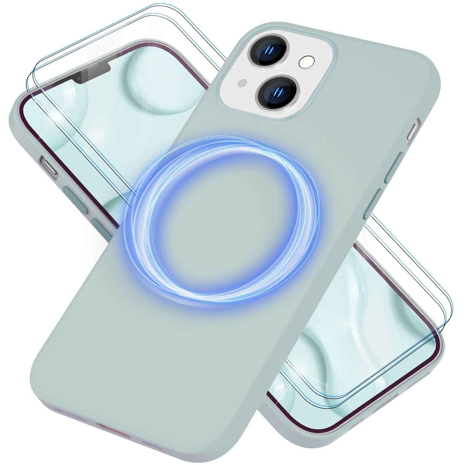 MagSafe Hülle mit 2x Schutz Glas für iPhone 14, Easy Clean Silikon Handy Cover