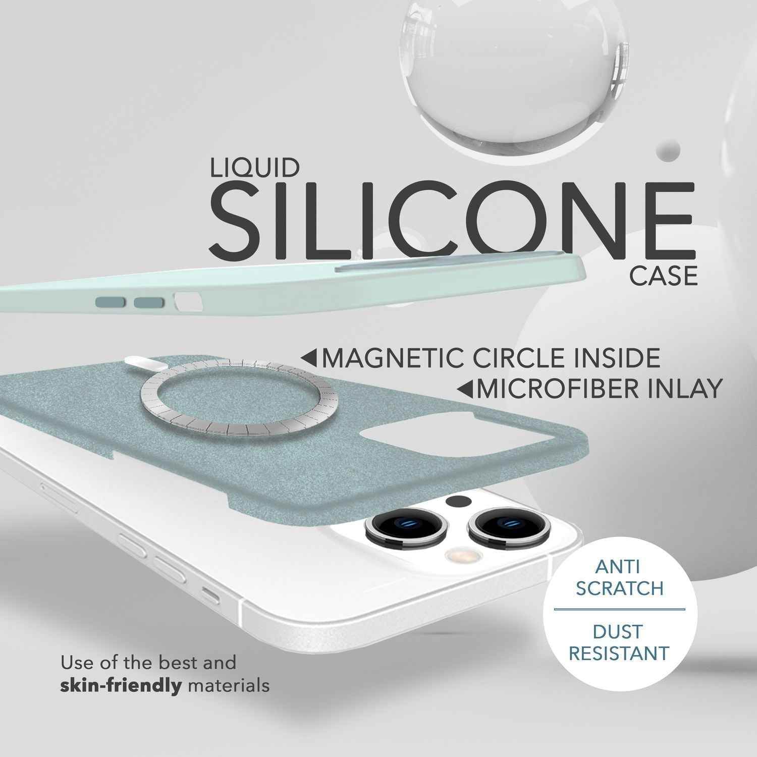 MagSafe Hülle mit 2x Schutz Glas für iPhone 14, Easy Clean Silikon Handy Cover