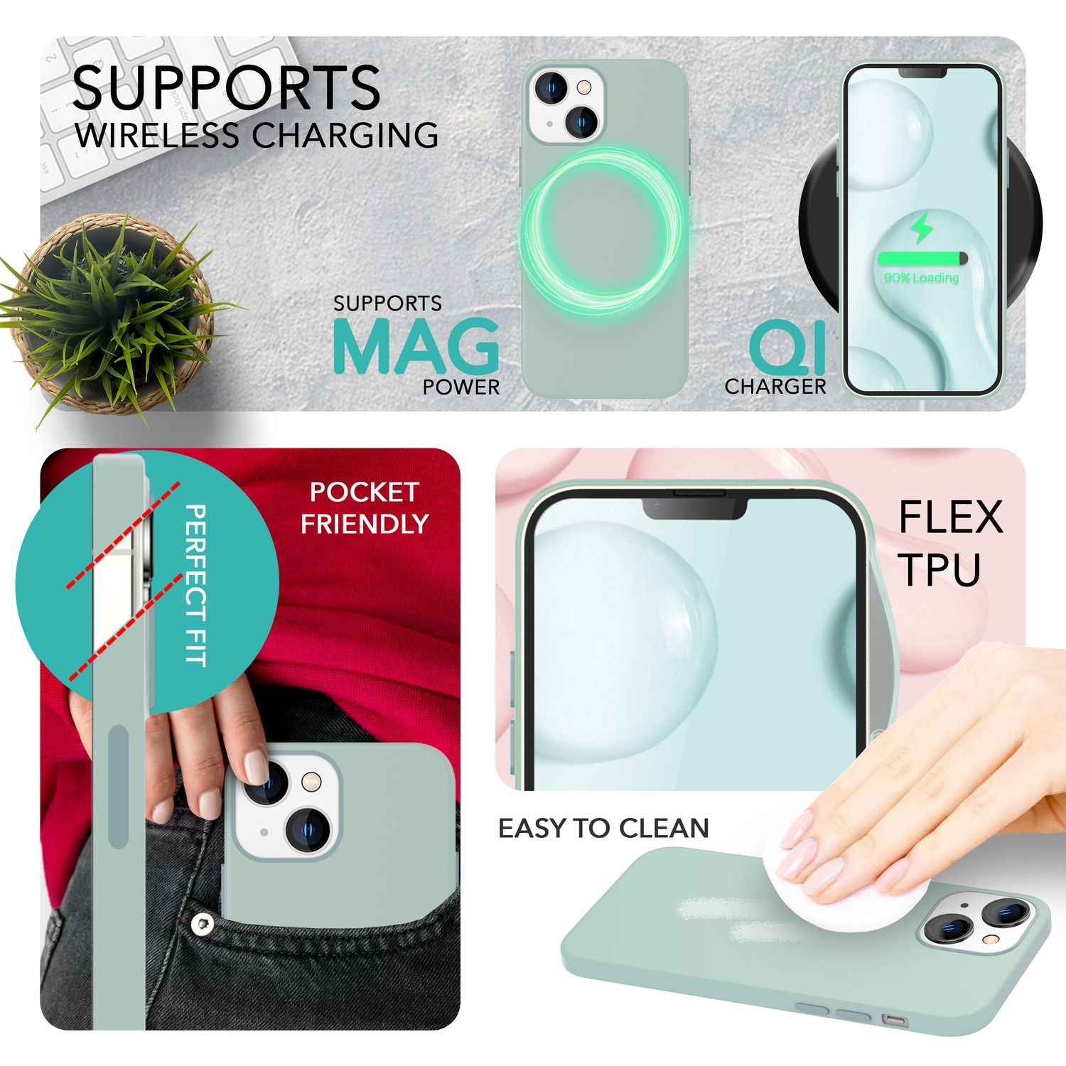MagSafe Hülle mit 2x Schutz Glas für iPhone 14, Easy Clean Silikon Handy Cover