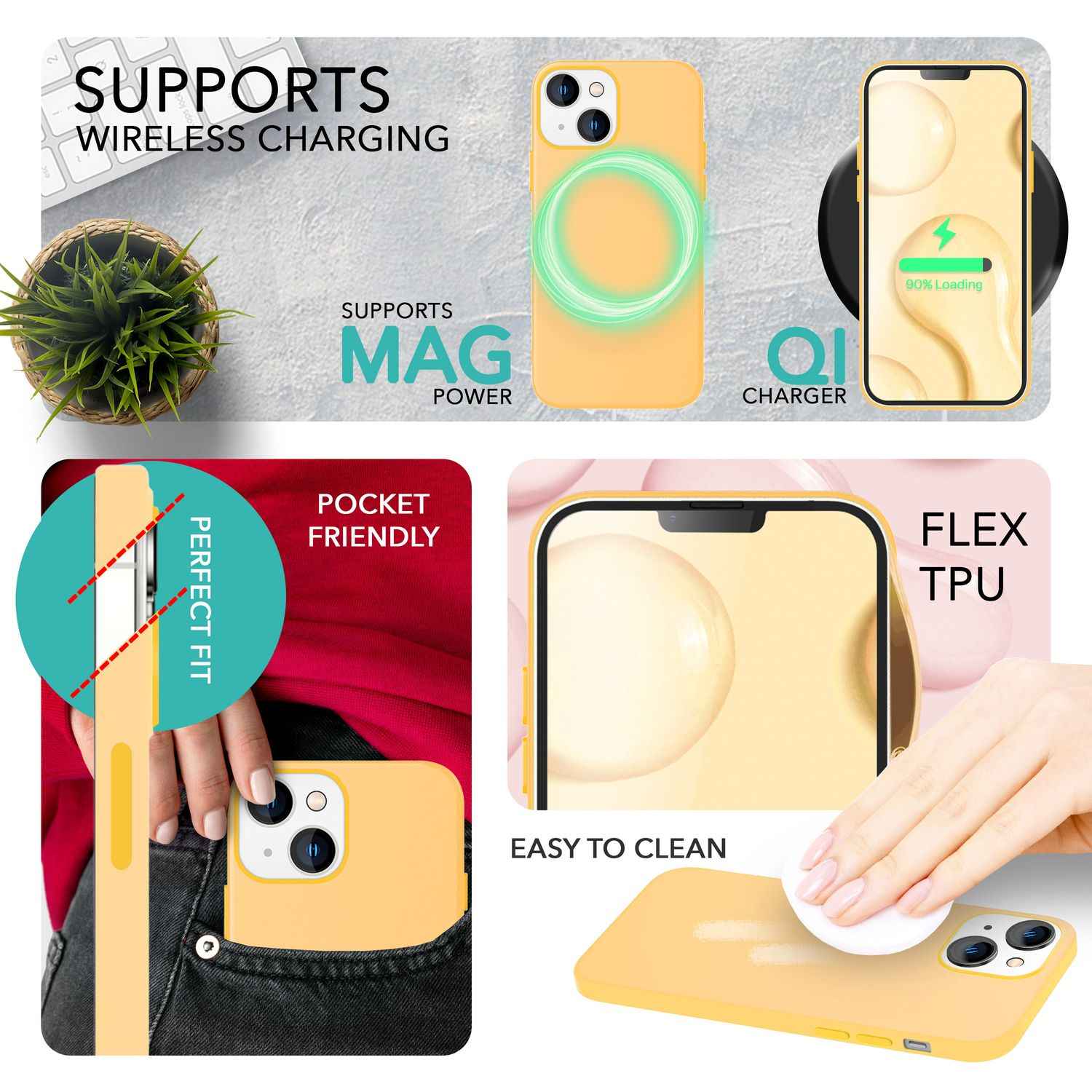 MagSafe Hülle mit 2x Schutz Glas für iPhone 14, Easy Clean Silikon Handy Cover