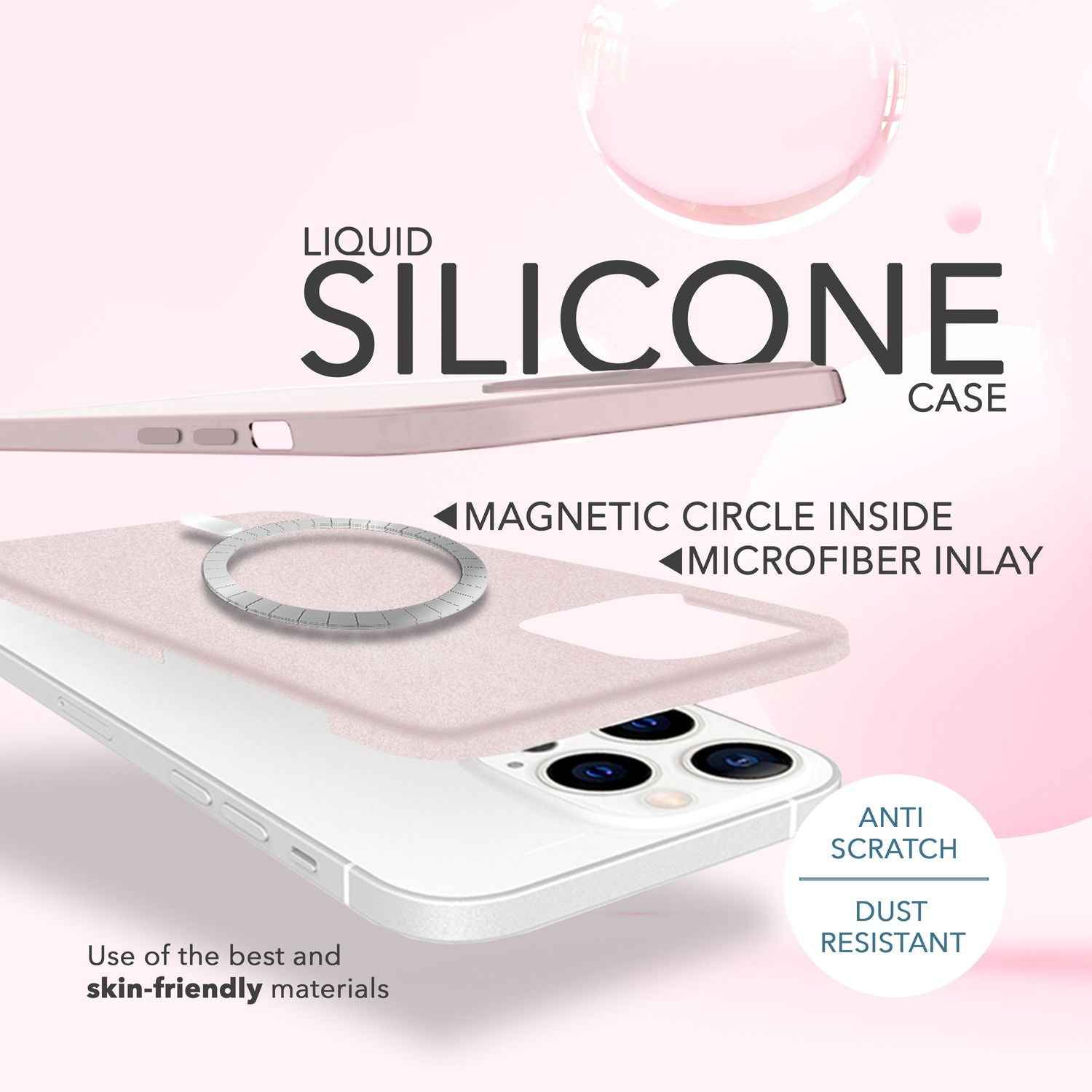 MagSafe Hülle mit 2x Schutz Glas für iPhone 14 Pro Max, Easy Clean Silikon Case