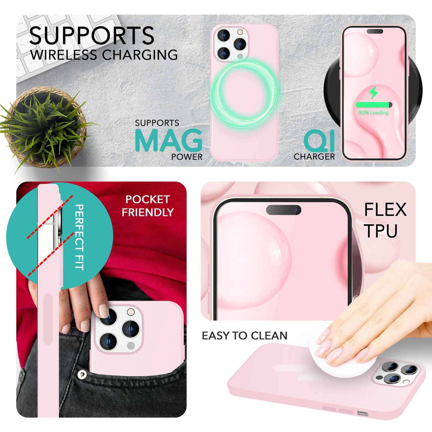 MagSafe Hülle mit 2x Schutz Glas für iPhone 14 Pro Max, Easy Clean Silikon Case
