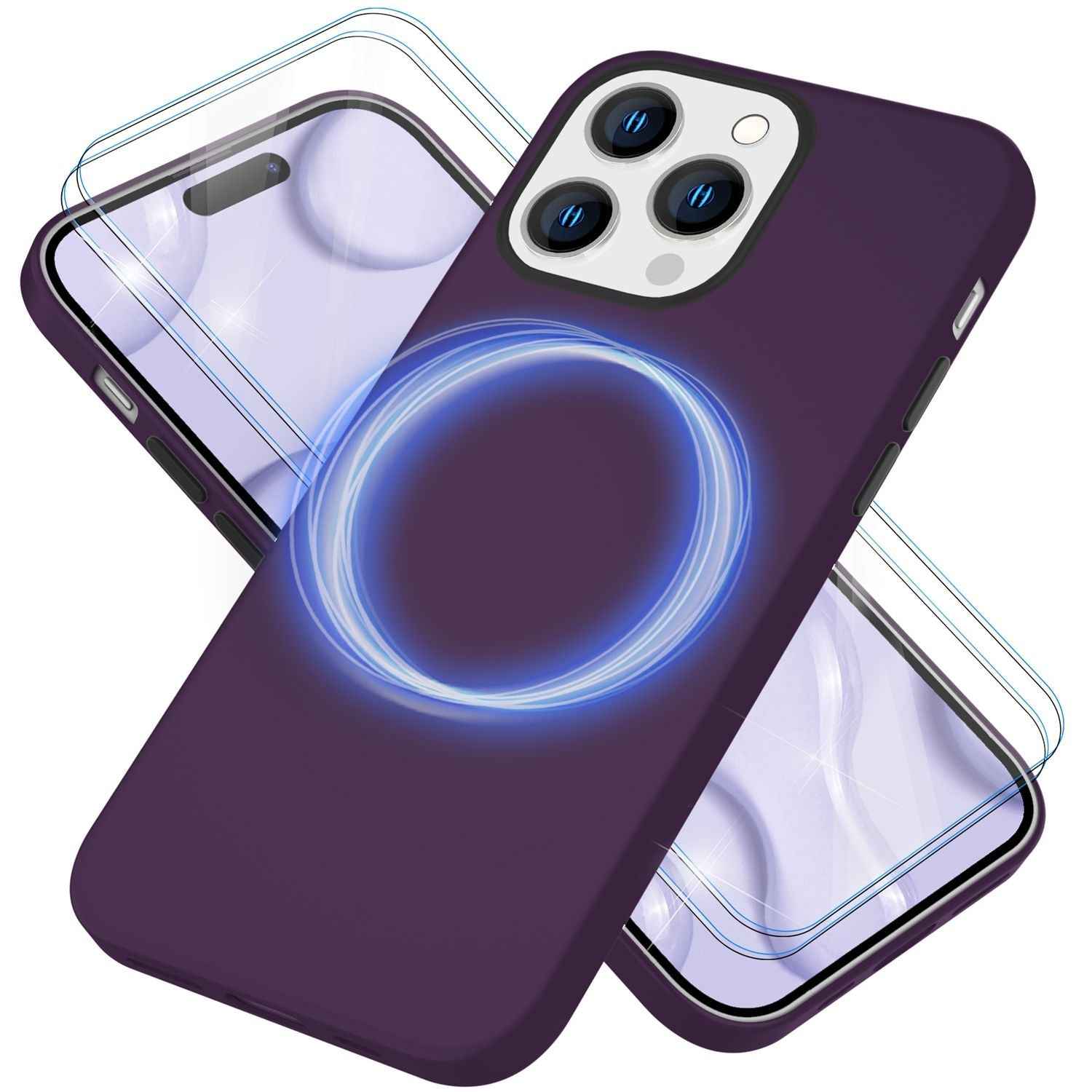 MagSafe Hülle mit 2x Schutz Glas für iPhone 14 Pro Max, Easy Clean Silikon Case