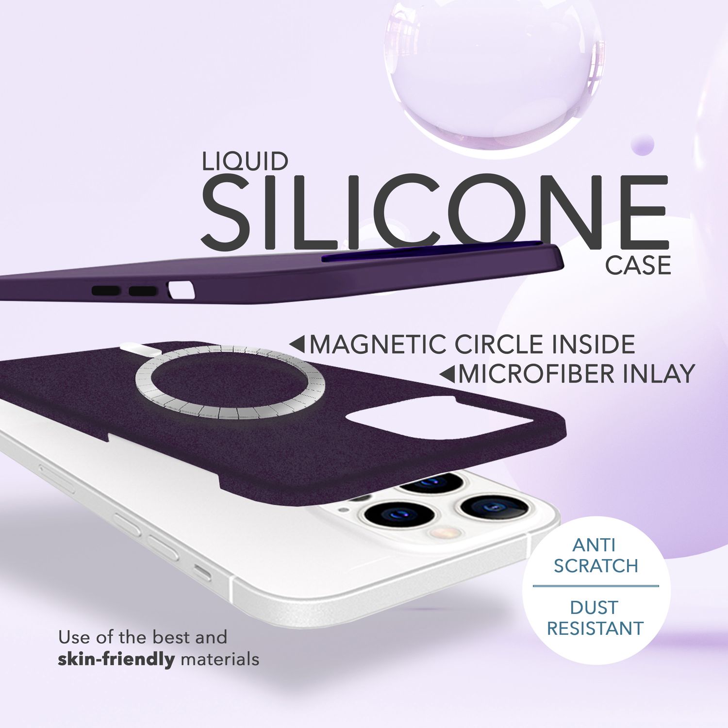 MagSafe Hülle Flüssigsilikon für iPhone 14 Pro Max mit 2x Schutzglas