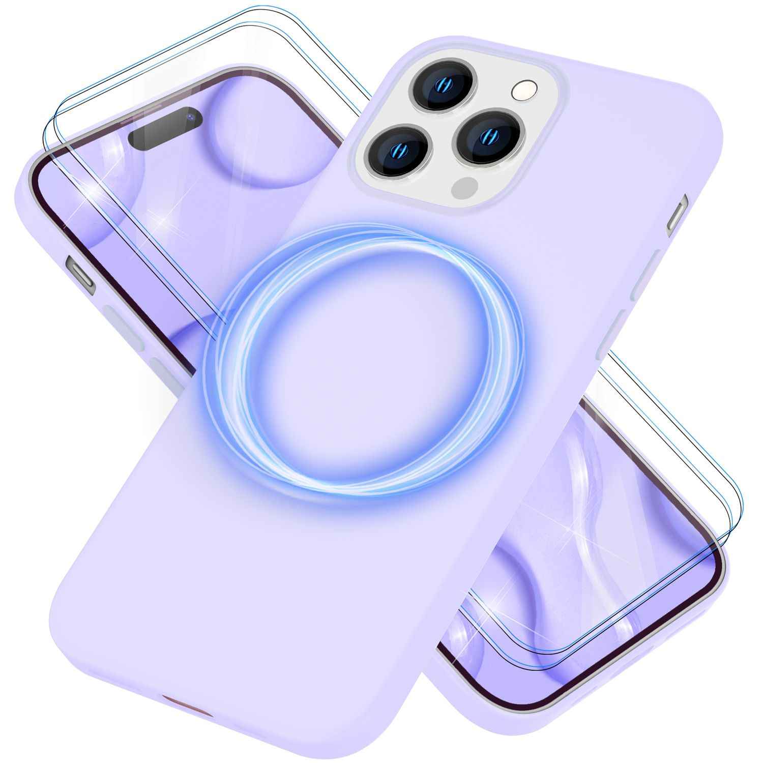 MagSafe Hülle mit 2x Schutz Glas für iPhone 14 Pro Max, Easy Clean Silikon Case
