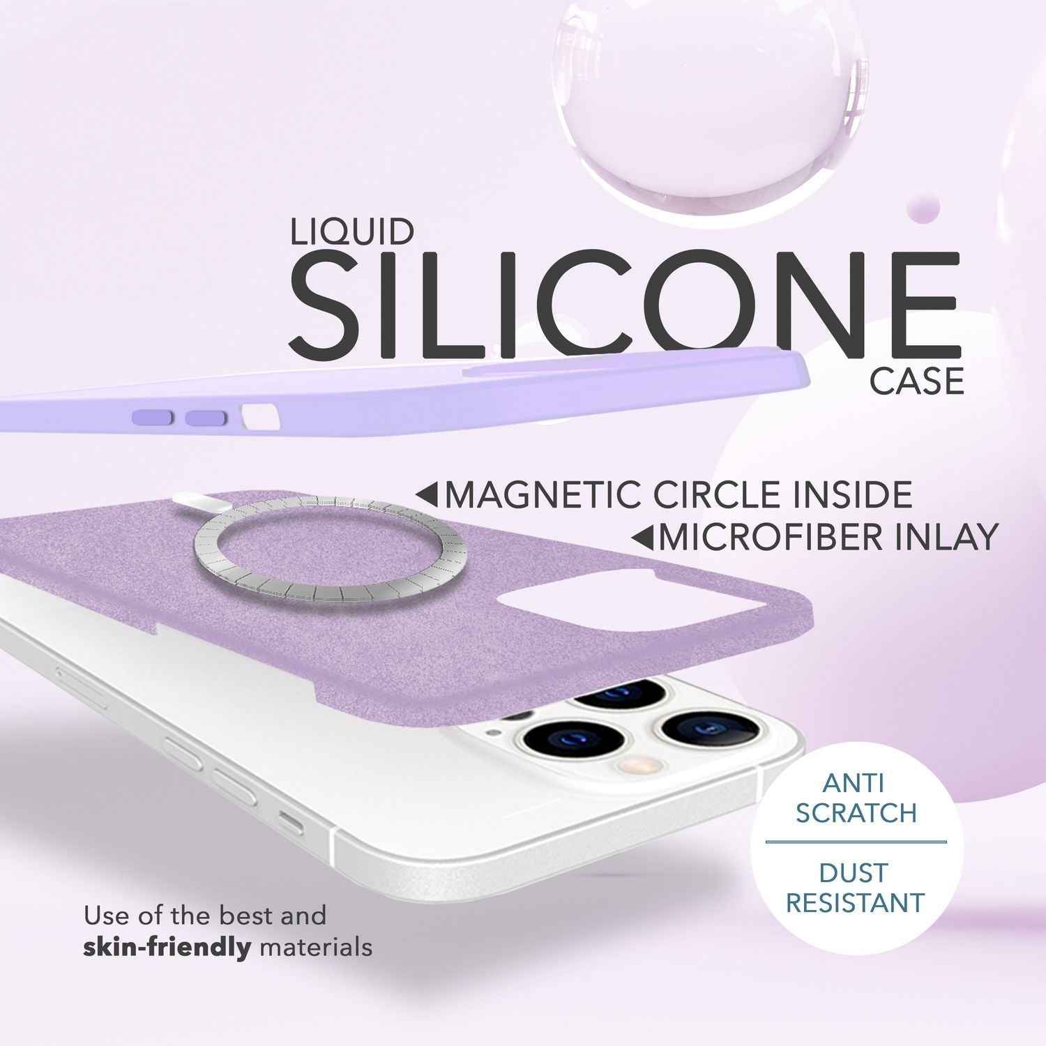 MagSafe Hülle mit 2x Schutz Glas für iPhone 14 Pro Max, Easy Clean Silikon Case