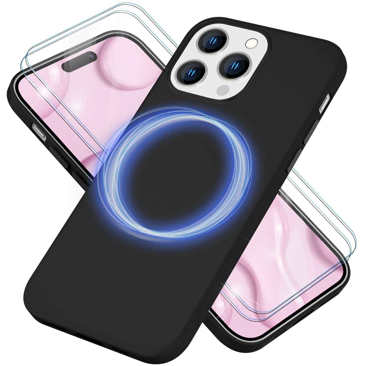MagSafe Hülle mit 2x Schutz Glas für iPhone 14 Pro Max, Easy Clean Silikon Case