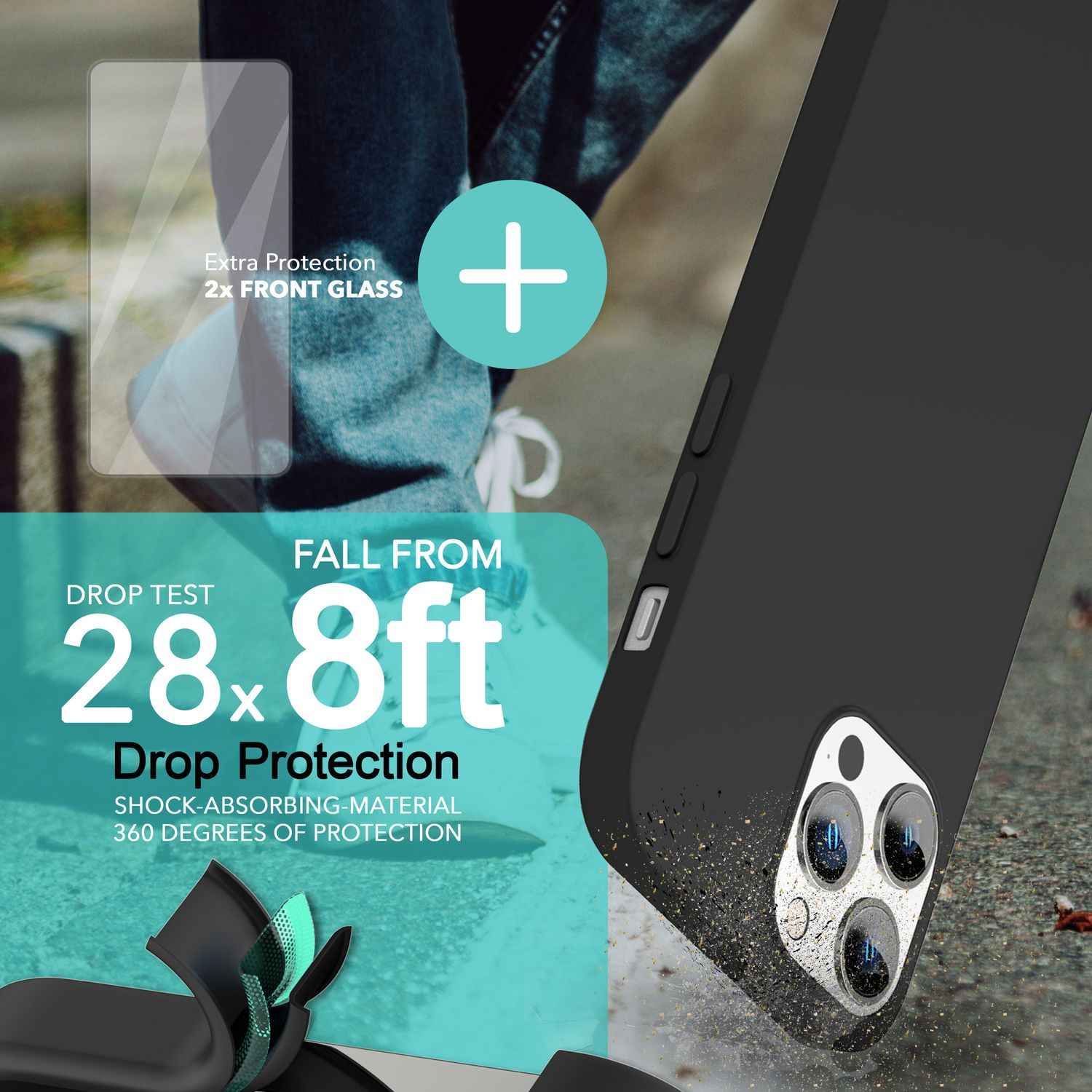 MagSafe Hülle mit 2x Schutz Glas für iPhone 14 Pro Max, Easy Clean Silikon Case
