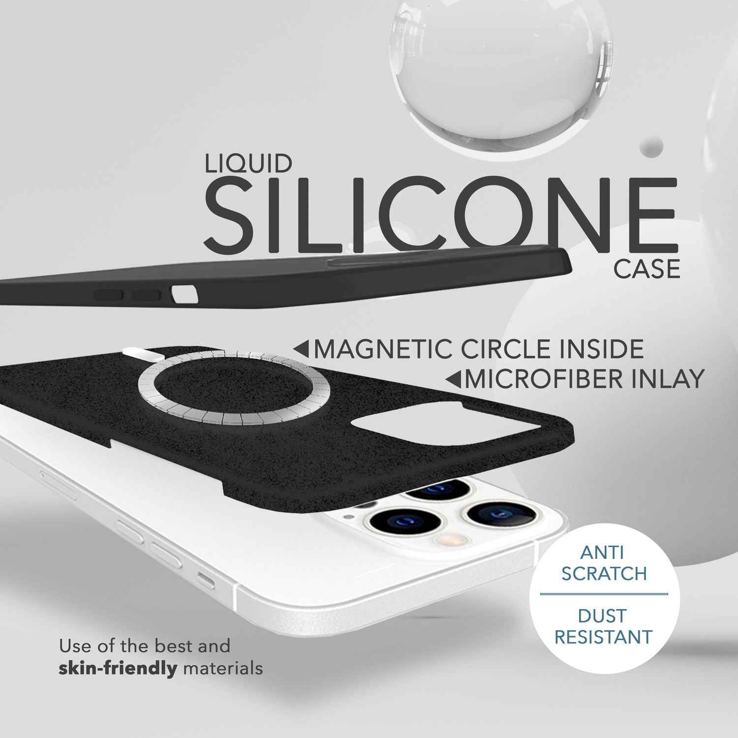 MagSafe Hülle mit 2x Schutz Glas für iPhone 14 Pro Max, Easy Clean Silikon Case