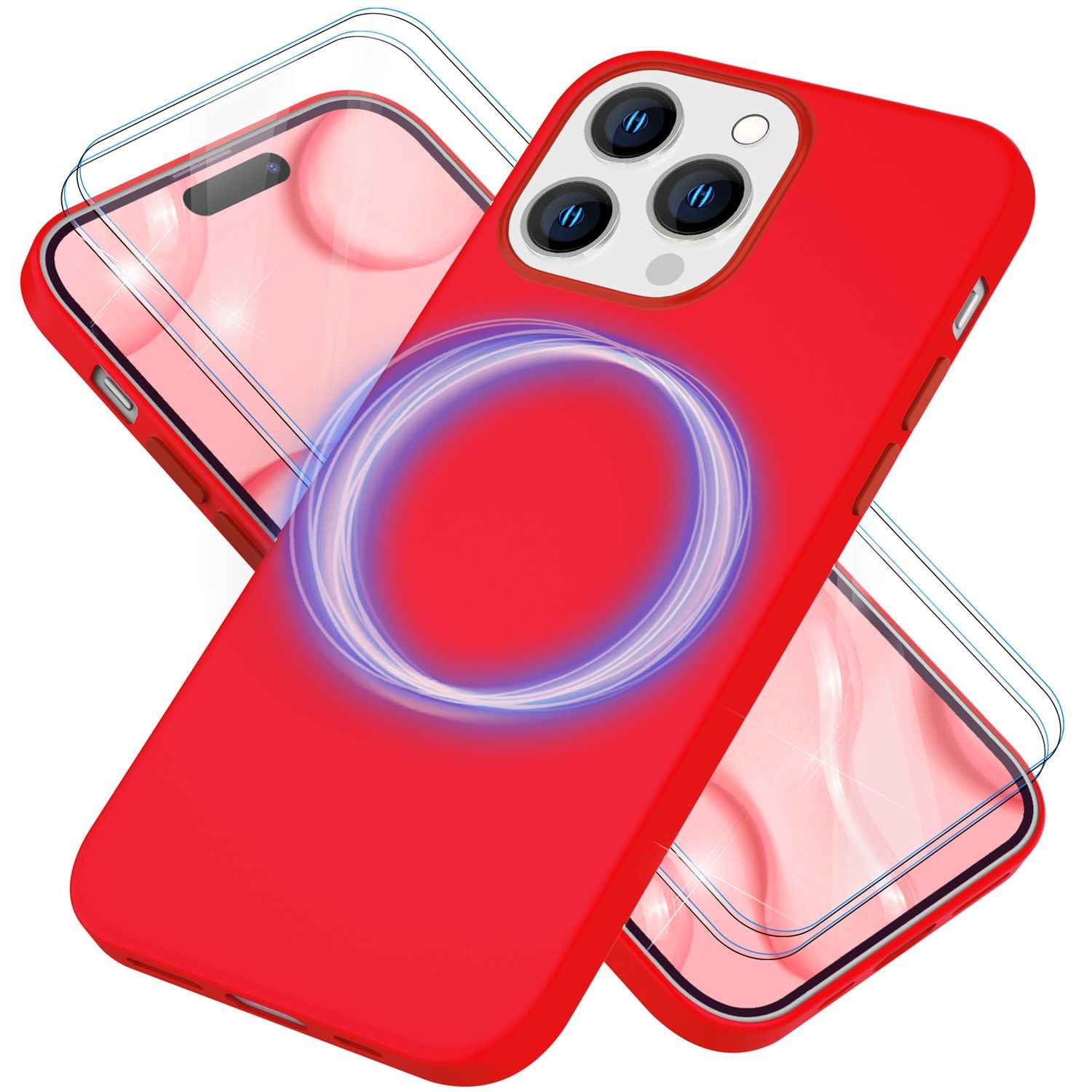 MagSafe Hülle mit 2x Schutz Glas für iPhone 14 Pro Max, Easy Clean Silikon Case