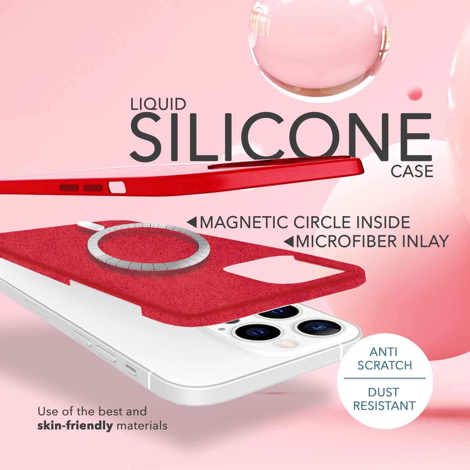 MagSafe Hülle mit 2x Schutz Glas für iPhone 14 Pro Max, Easy Clean Silikon Case