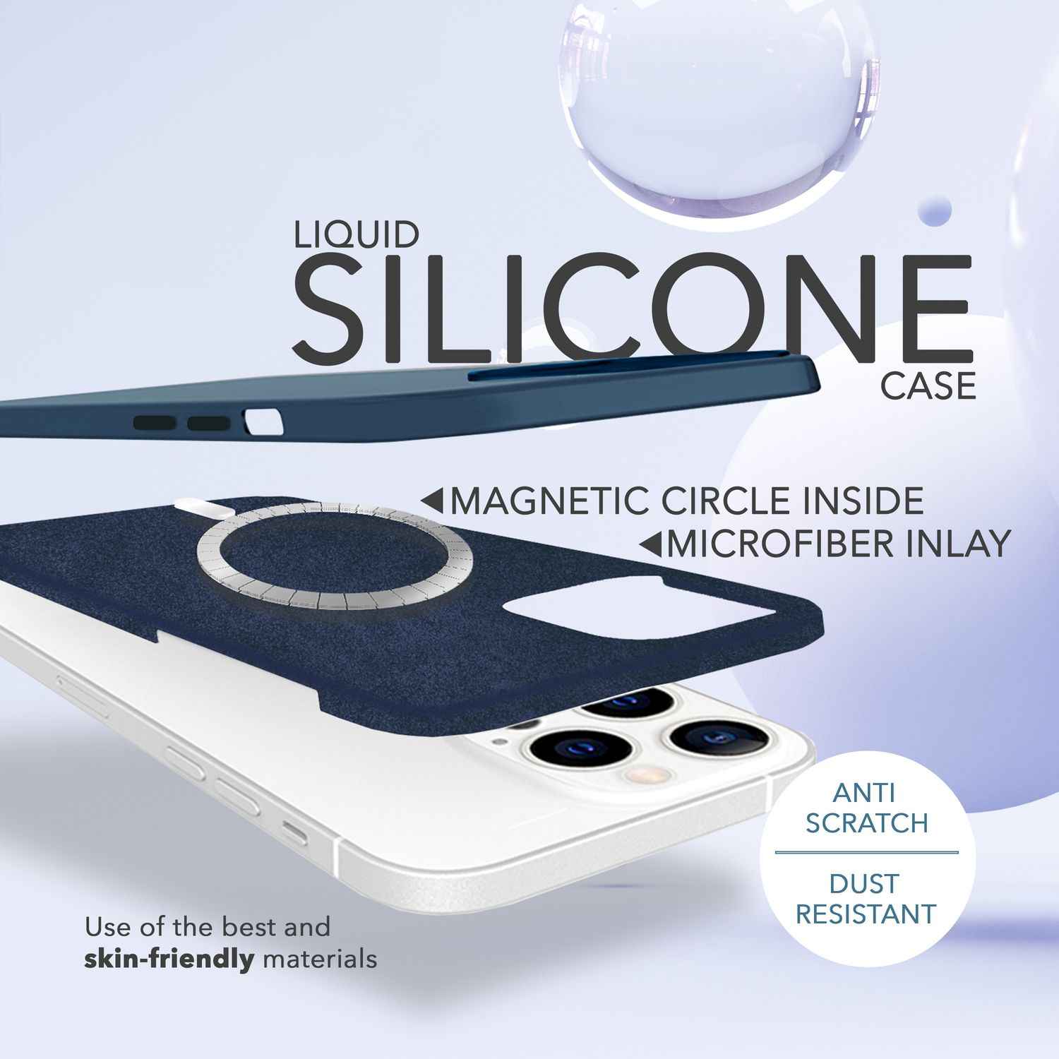 MagSafe Hülle mit 2x Schutz Glas für iPhone 14 Pro Max, Easy Clean Silikon Case
