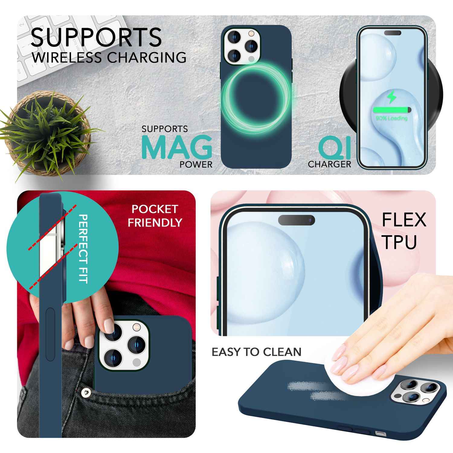 MagSafe Hülle mit 2x Schutz Glas für iPhone 14 Pro Max, Easy Clean Silikon Case
